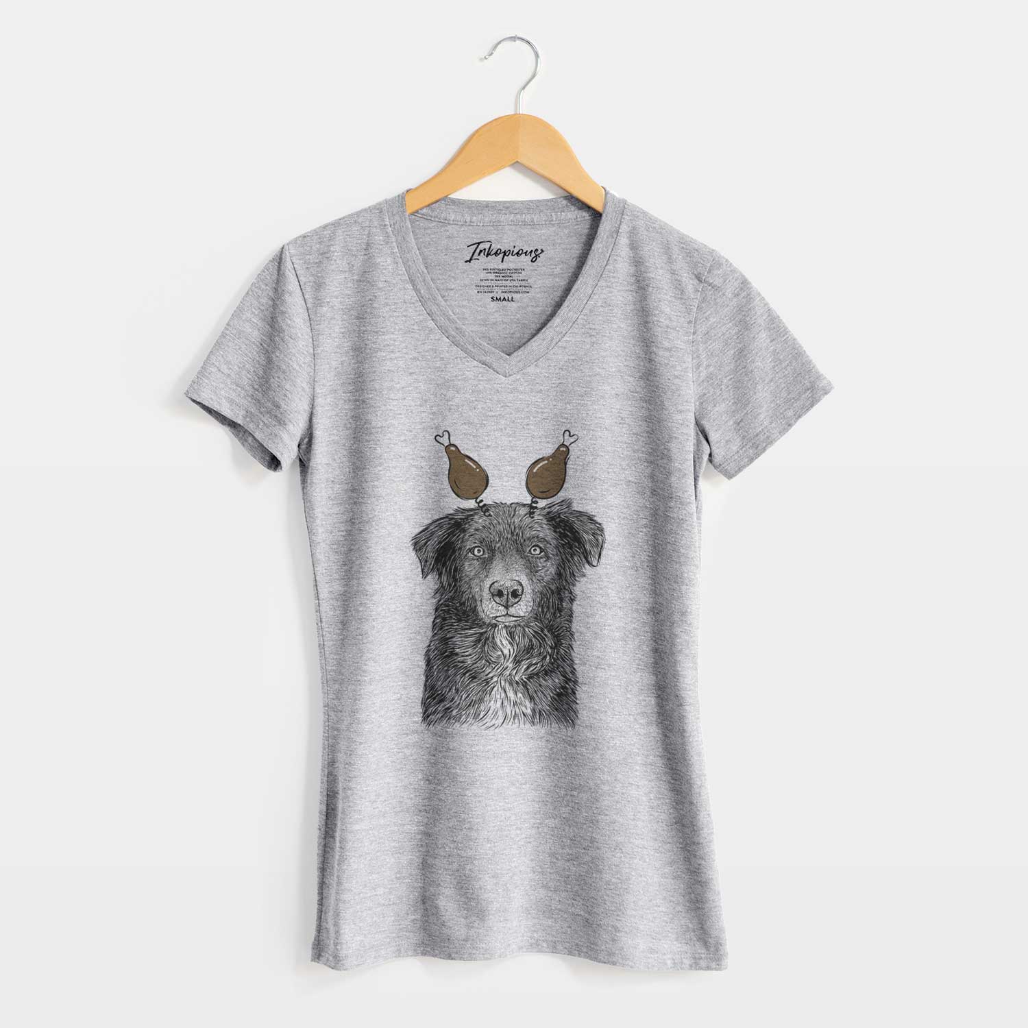 Thanksgiving Pixel the Australian Shepherd - Women's V-neck Shirt