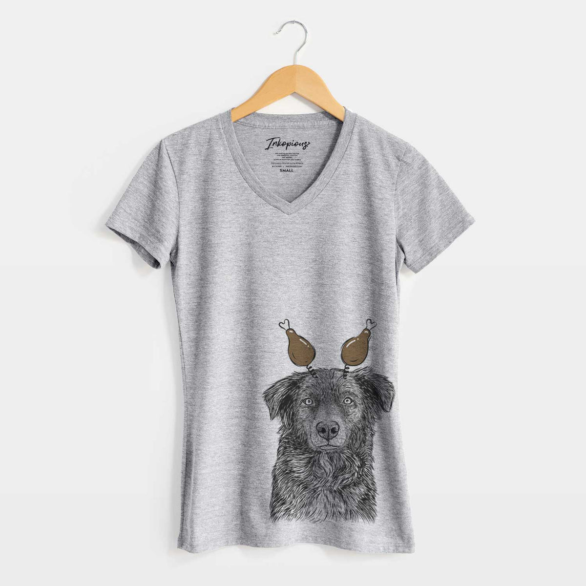 Thanksgiving Pixel the Australian Shepherd - Women's V-neck Shirt