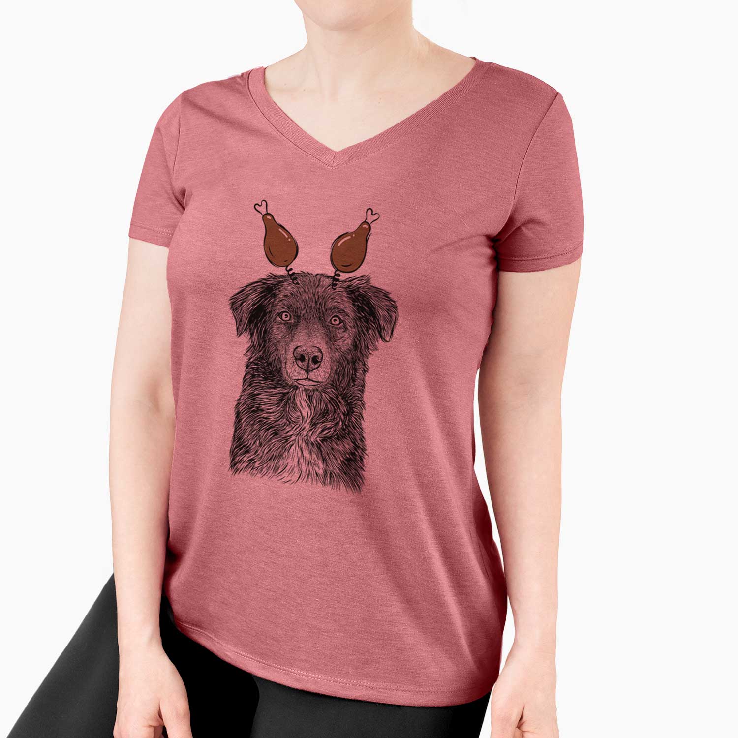 Thanksgiving Pixel the Australian Shepherd - Women's V-neck Shirt