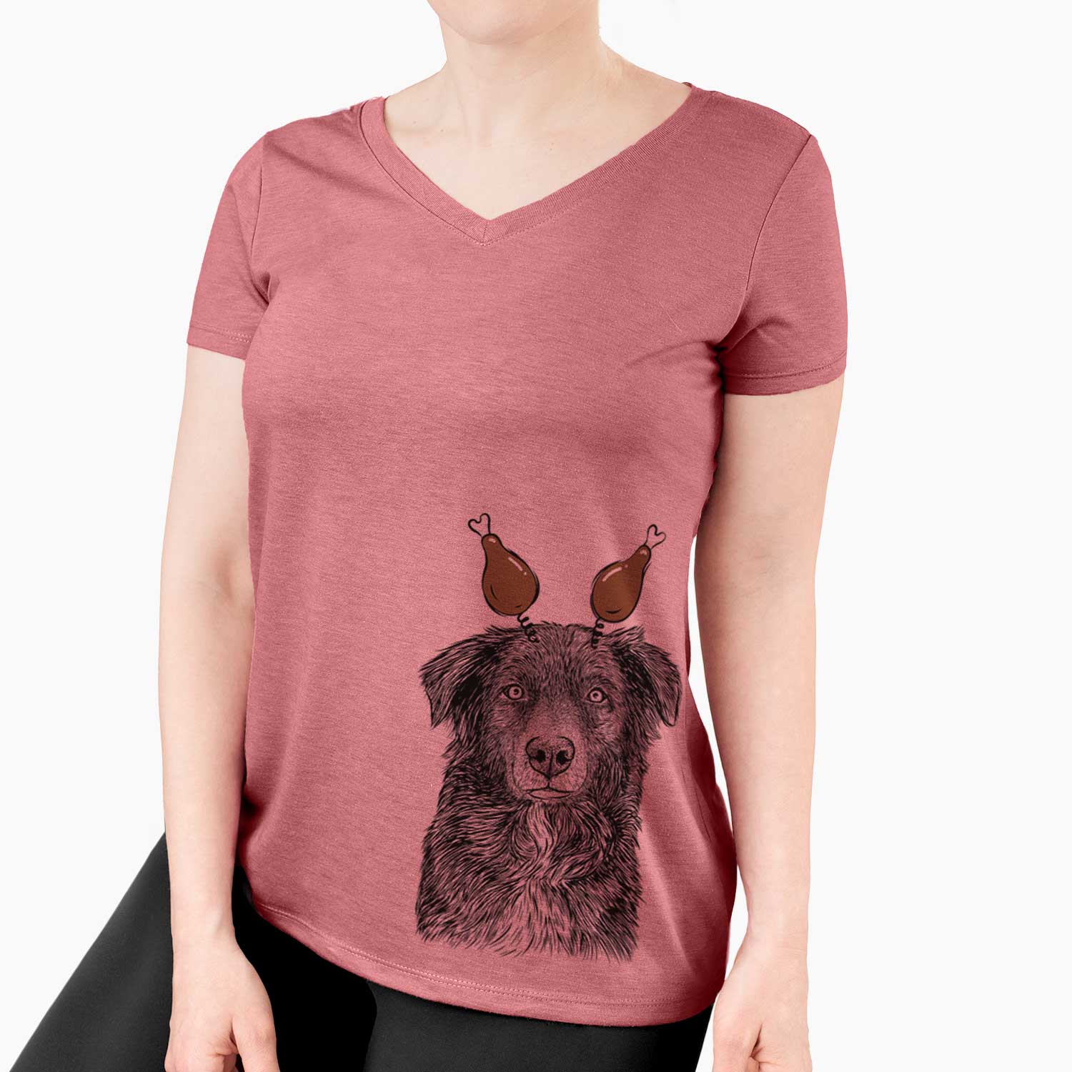 Thanksgiving Pixel the Australian Shepherd - Women's V-neck Shirt