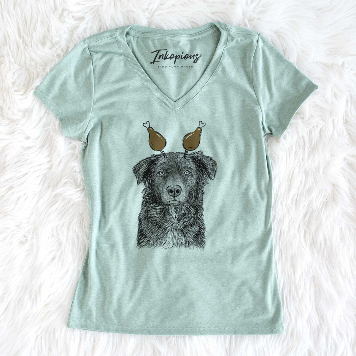Thanksgiving Pixel the Australian Shepherd - Women's V-neck Shirt