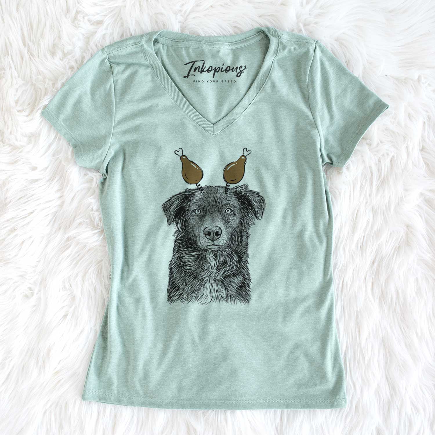 Thanksgiving Pixel the Australian Shepherd - Women's V-neck Shirt