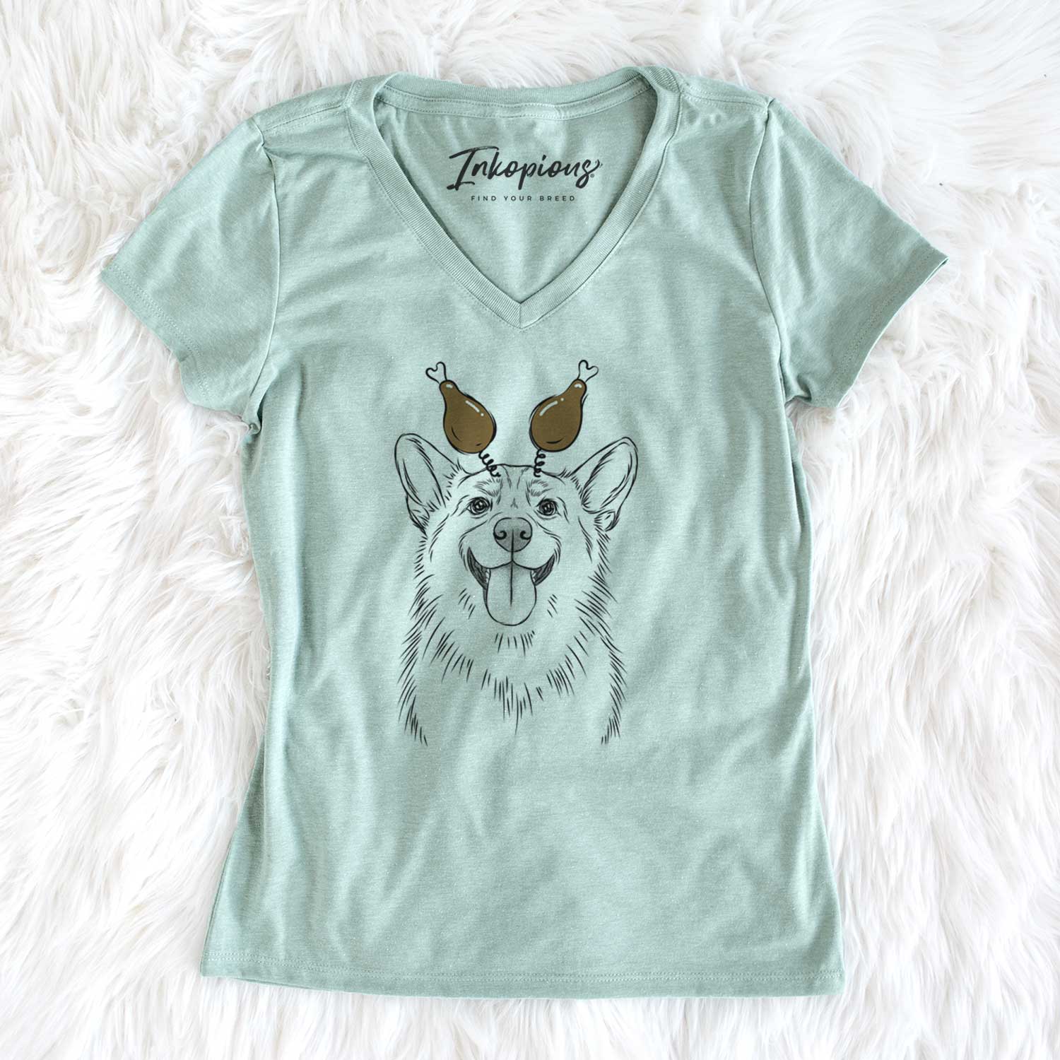 Thanksgiving Porter the Pembroke Welsh Corgi - Women's V-neck Shirt