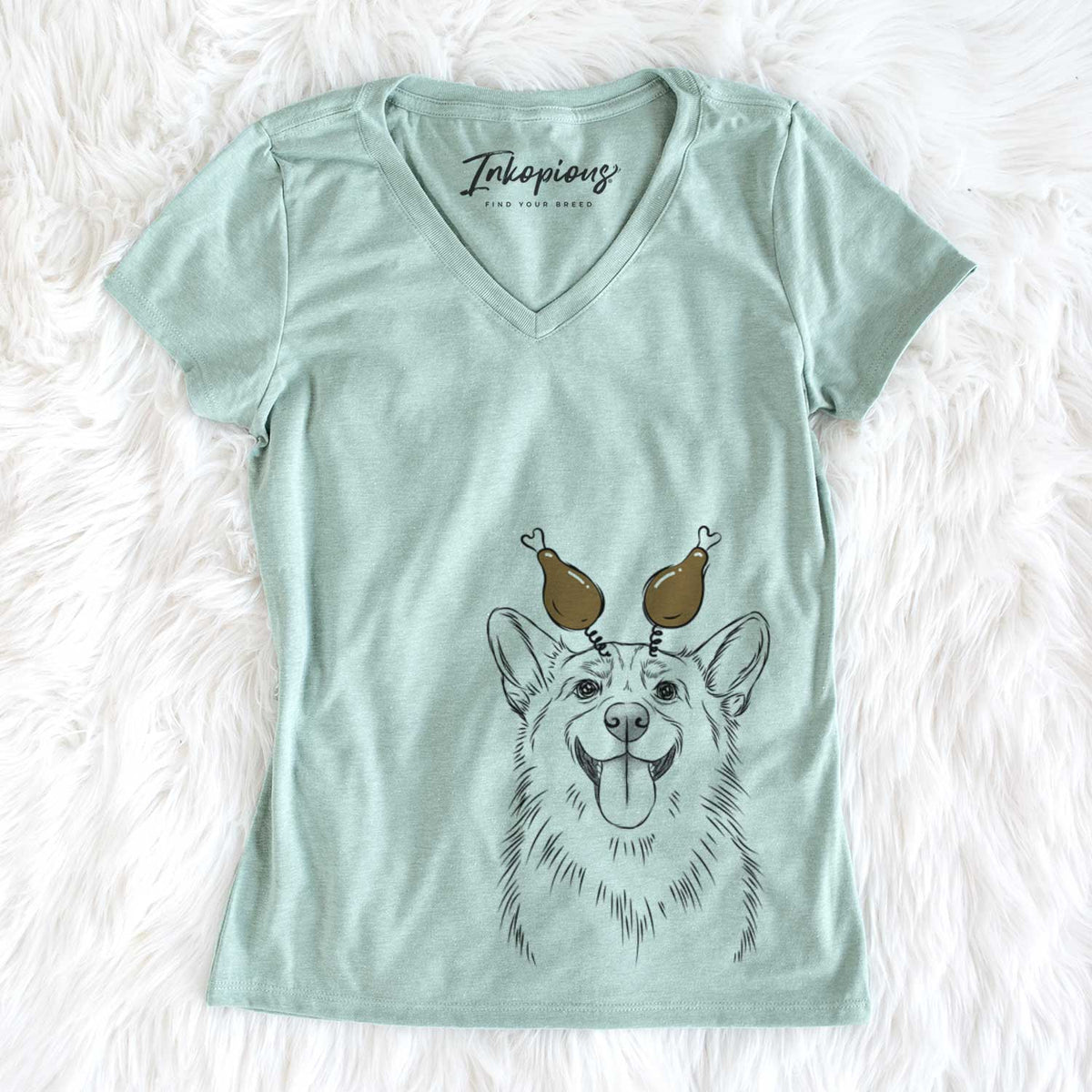 Thanksgiving Porter the Pembroke Welsh Corgi - Women&#39;s V-neck Shirt