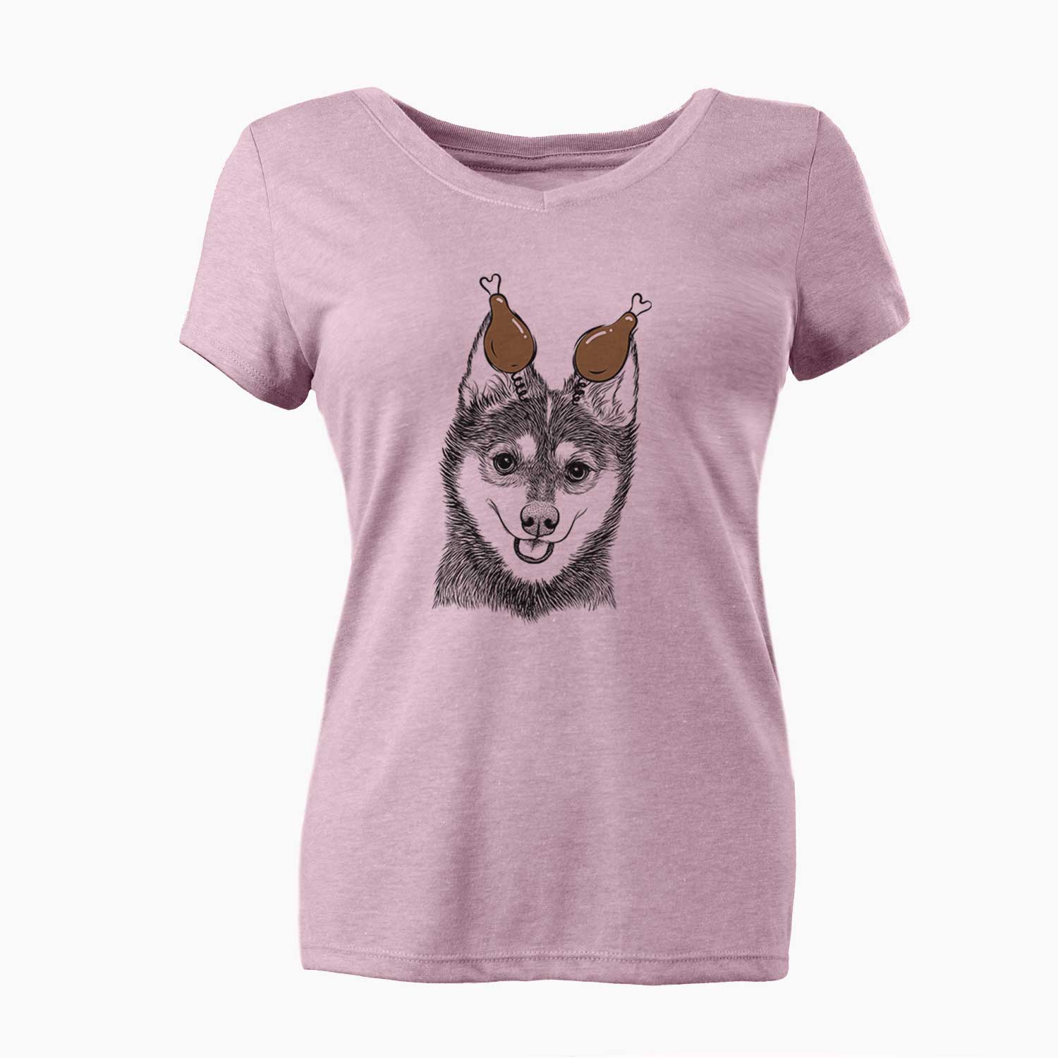 Thanksgiving Posey the Alaskan Klee Kai - Women's V-neck Shirt