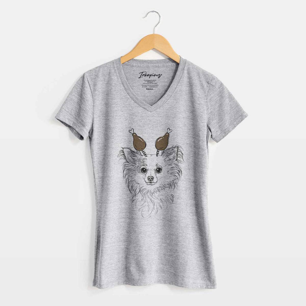 Thanksgiving Princess Ava the Long Haired Chihuahua - Women's V-neck Shirt