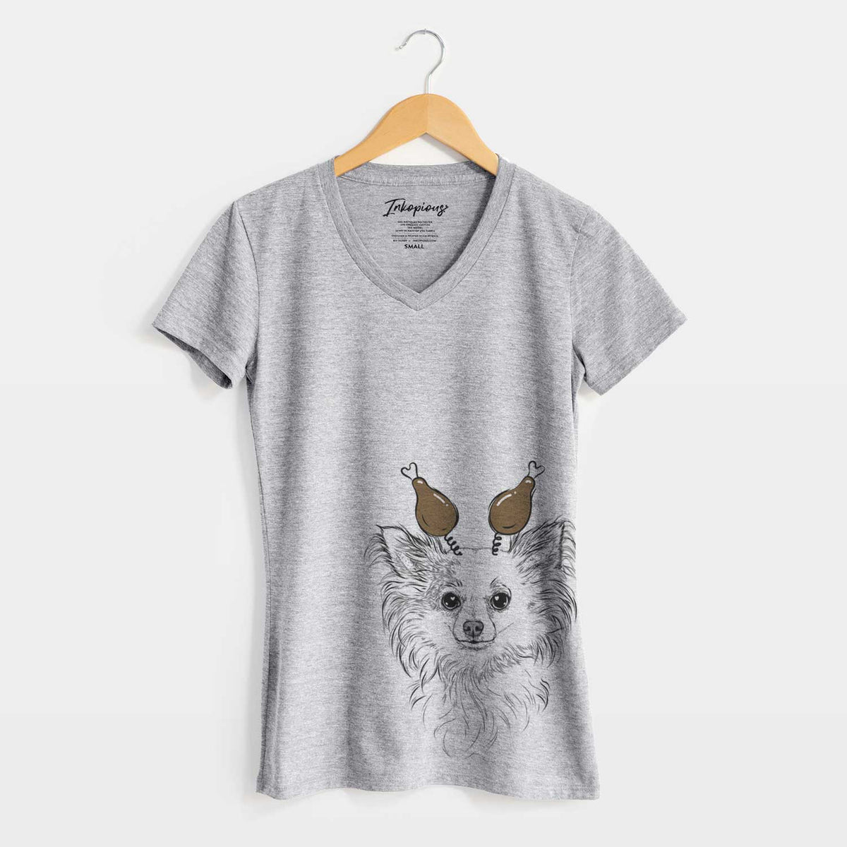 Thanksgiving Princess Ava the Long Haired Chihuahua - Women's V-neck Shirt