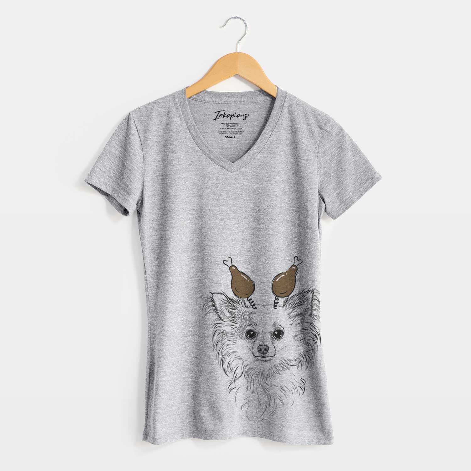 Thanksgiving Princess Ava the Long Haired Chihuahua - Women's V-neck Shirt