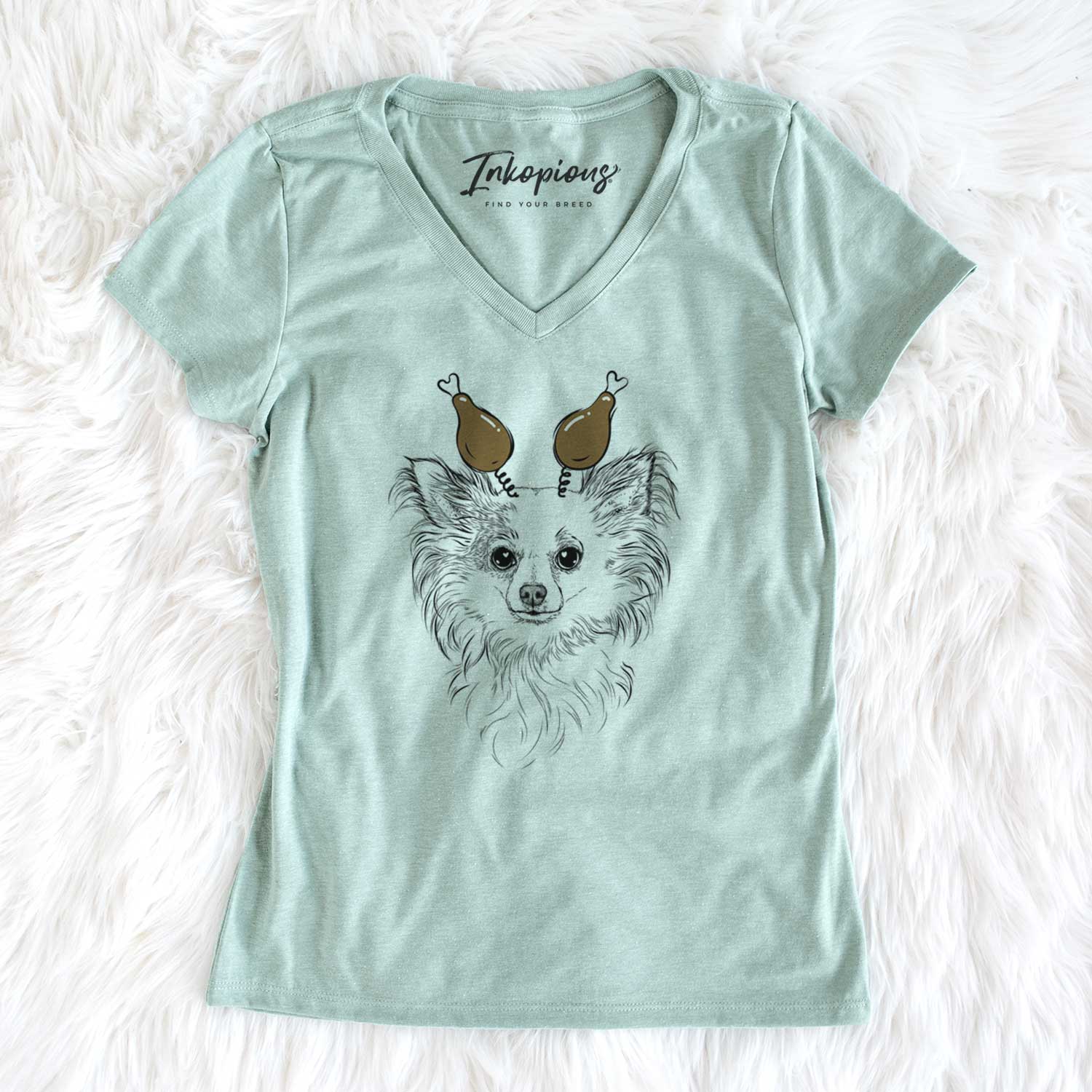 Thanksgiving Princess Ava the Long Haired Chihuahua - Women's V-neck Shirt