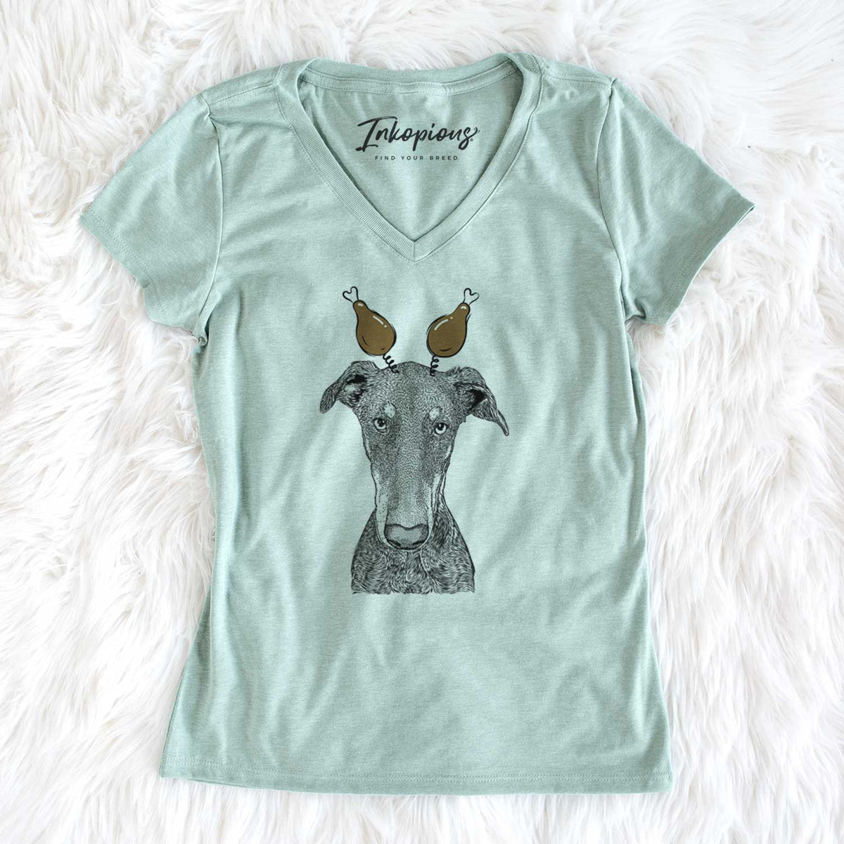 Thanksgiving Princess Fiona the Doberman Pinscher - Women's V-neck Shirt