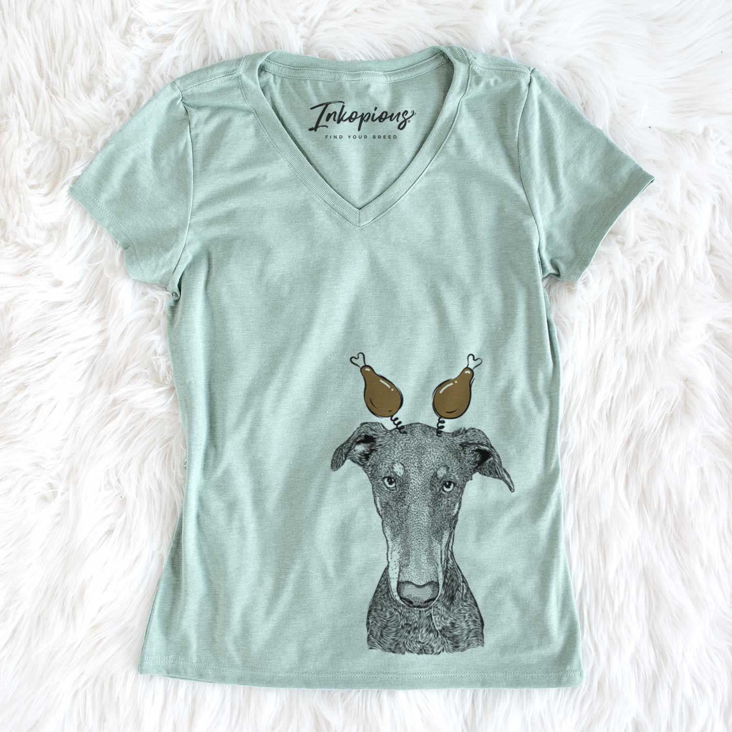 Thanksgiving Princess Fiona the Doberman Pinscher - Women's V-neck Shirt