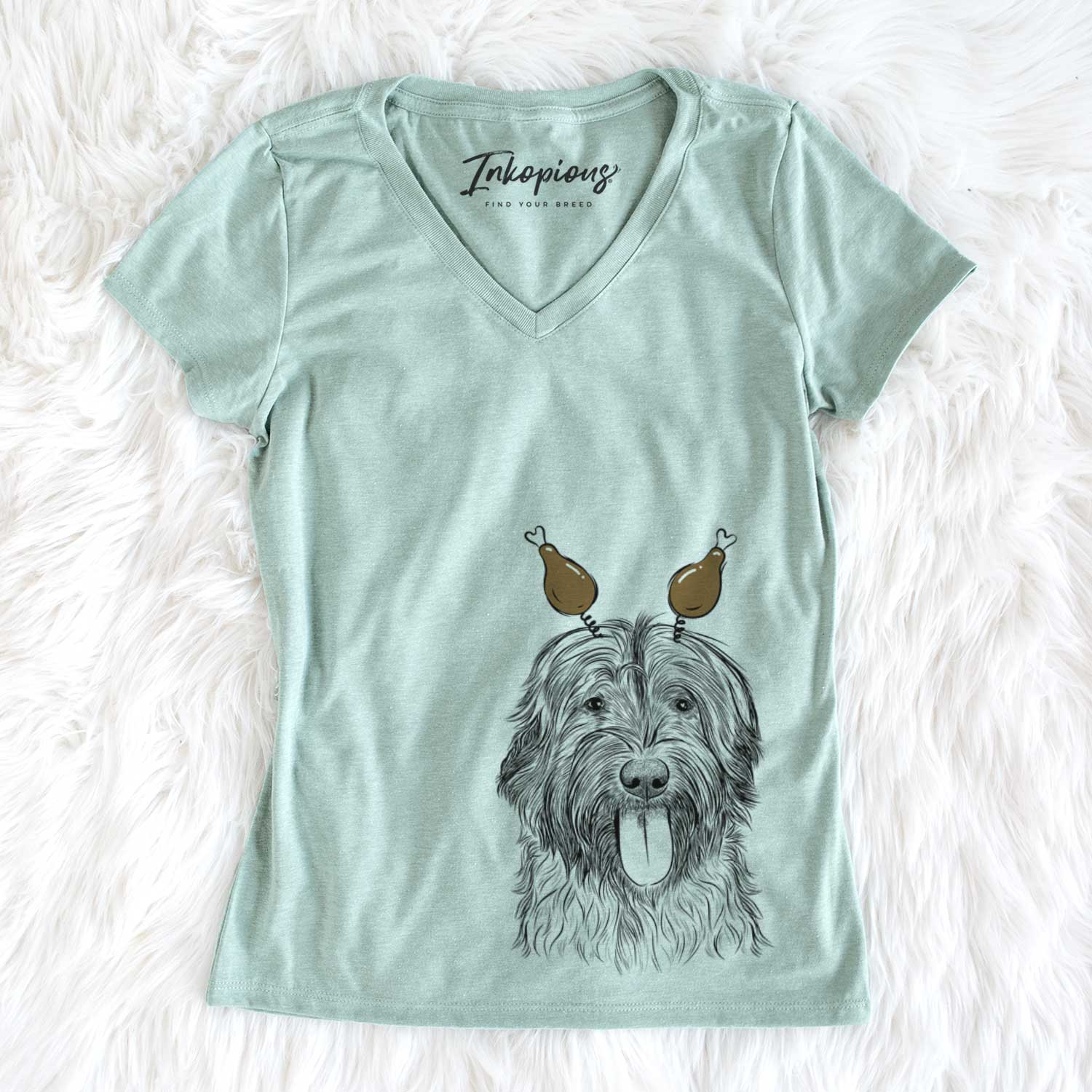 Thanksgiving Puig the Catalan Sheepdog - Women's V-neck Shirt