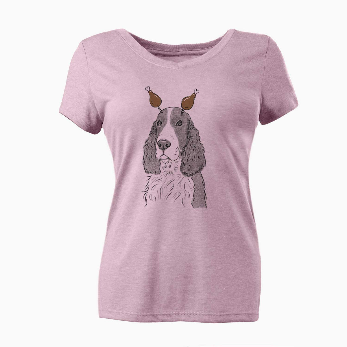 Thanksgiving Quincy the English Springer Spaniel - Women's V-neck Shirt