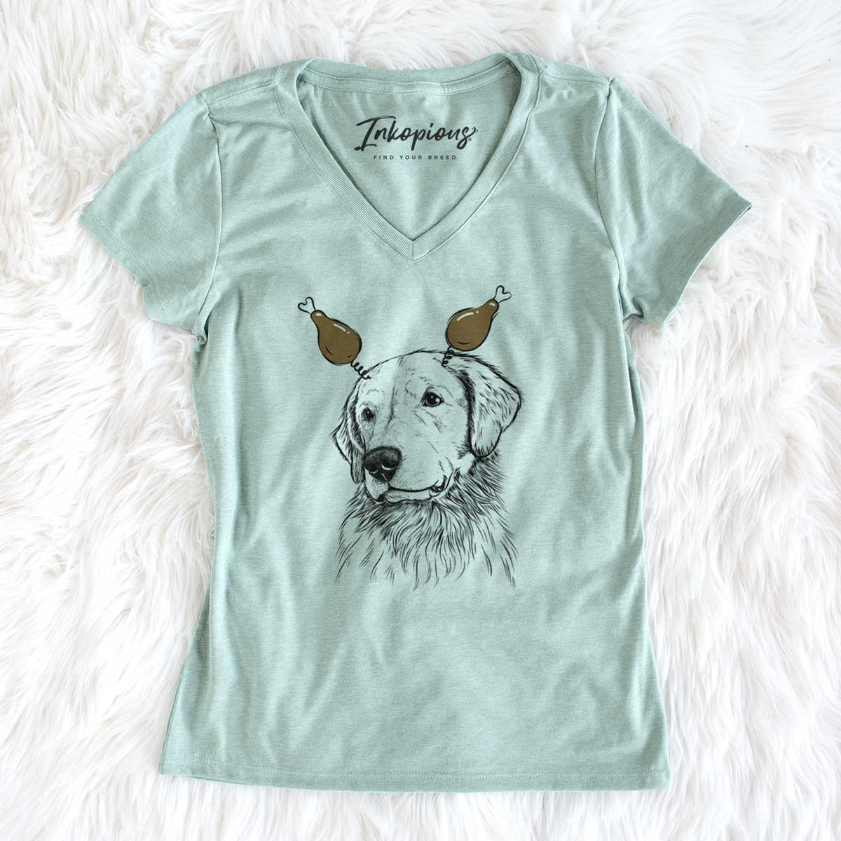Thanksgiving Quinn the Golden Retriever - Women's V-neck Shirt