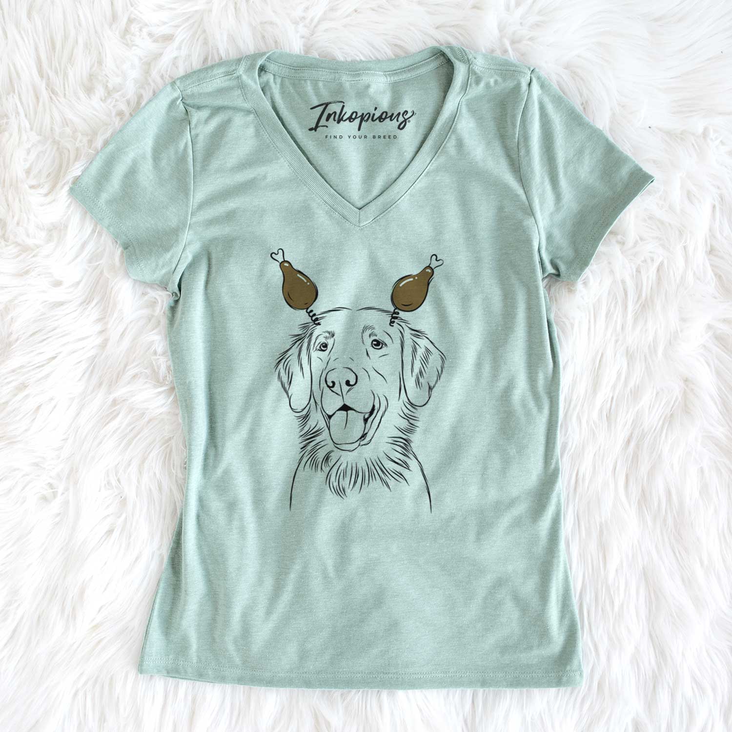 Thanksgiving Raisin the Flat Coated Retriever - Women's V-neck Shirt