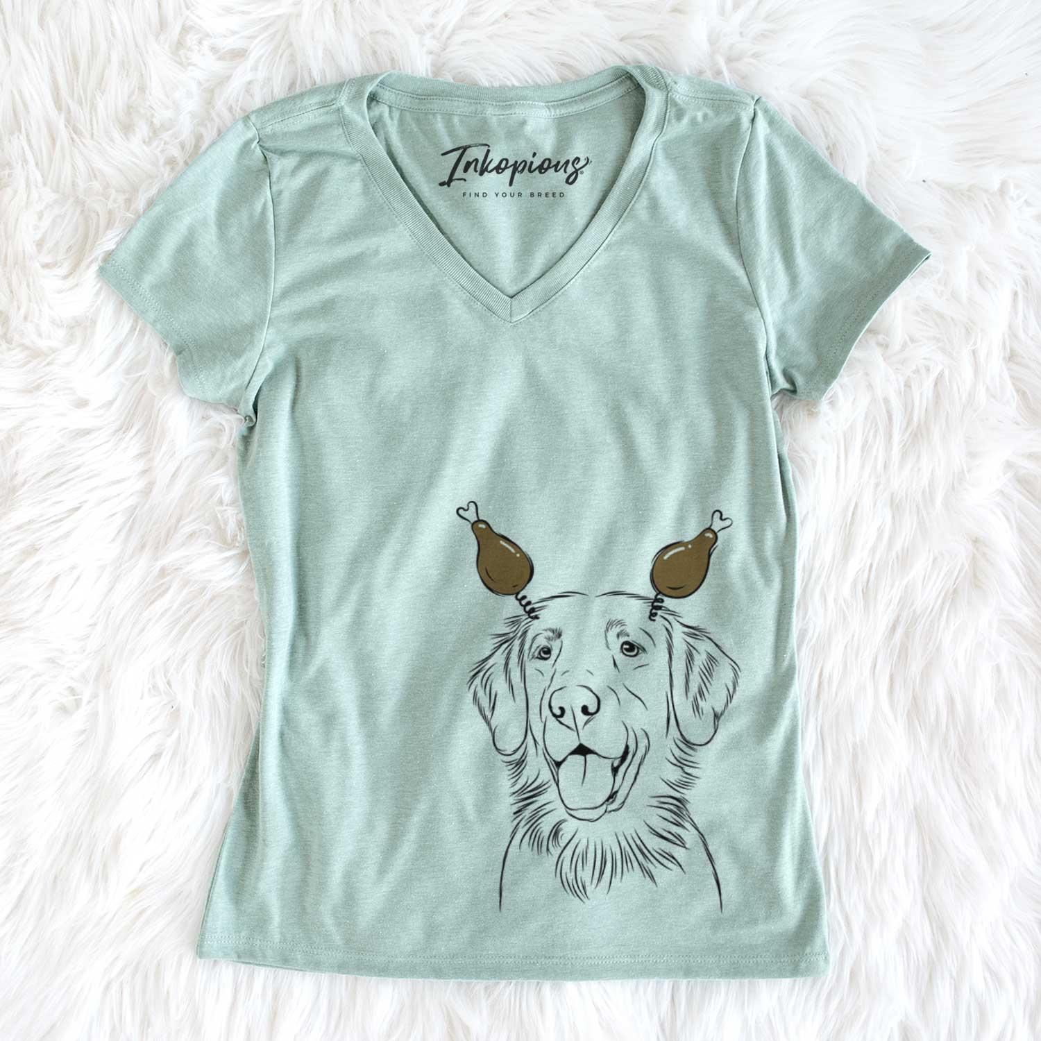 Thanksgiving Raisin the Flat Coated Retriever - Women's V-neck Shirt