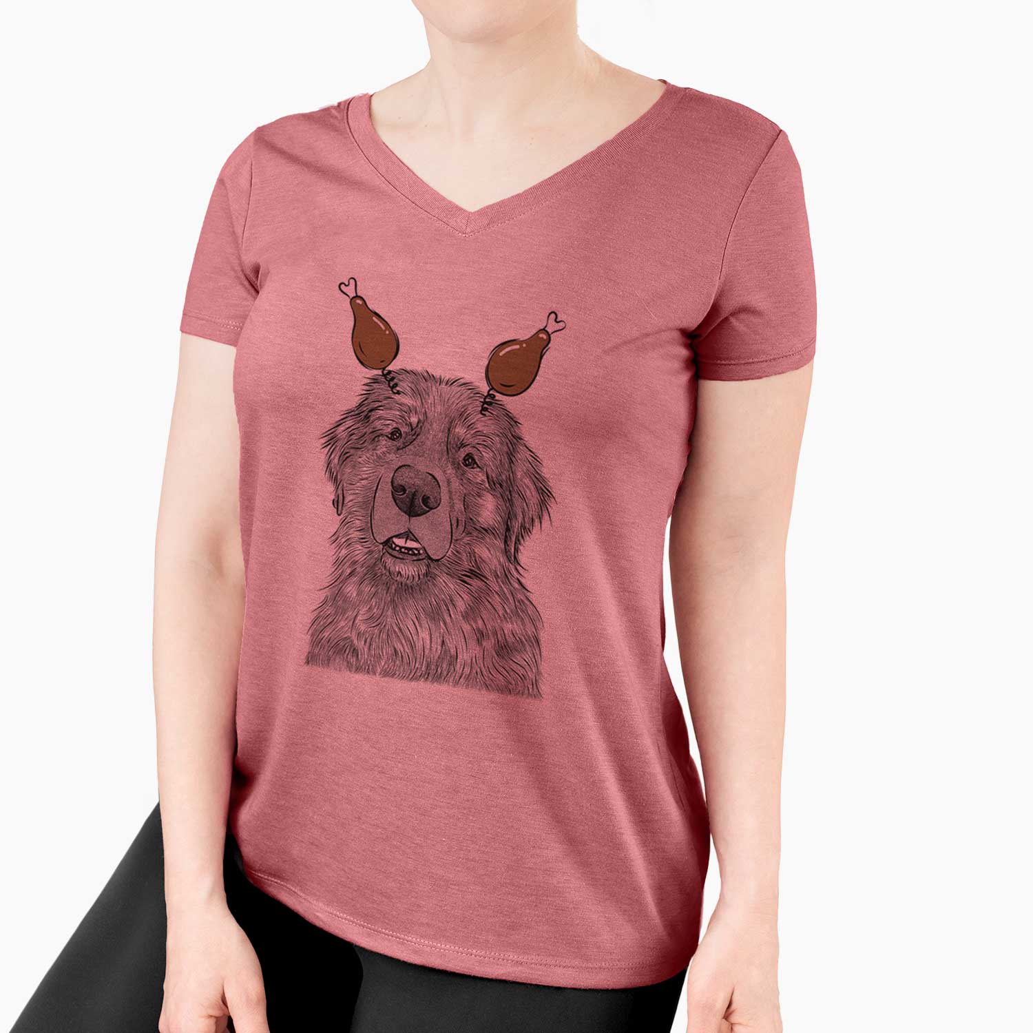 Thanksgiving Ralph the Leonberger - Women's V-neck Shirt