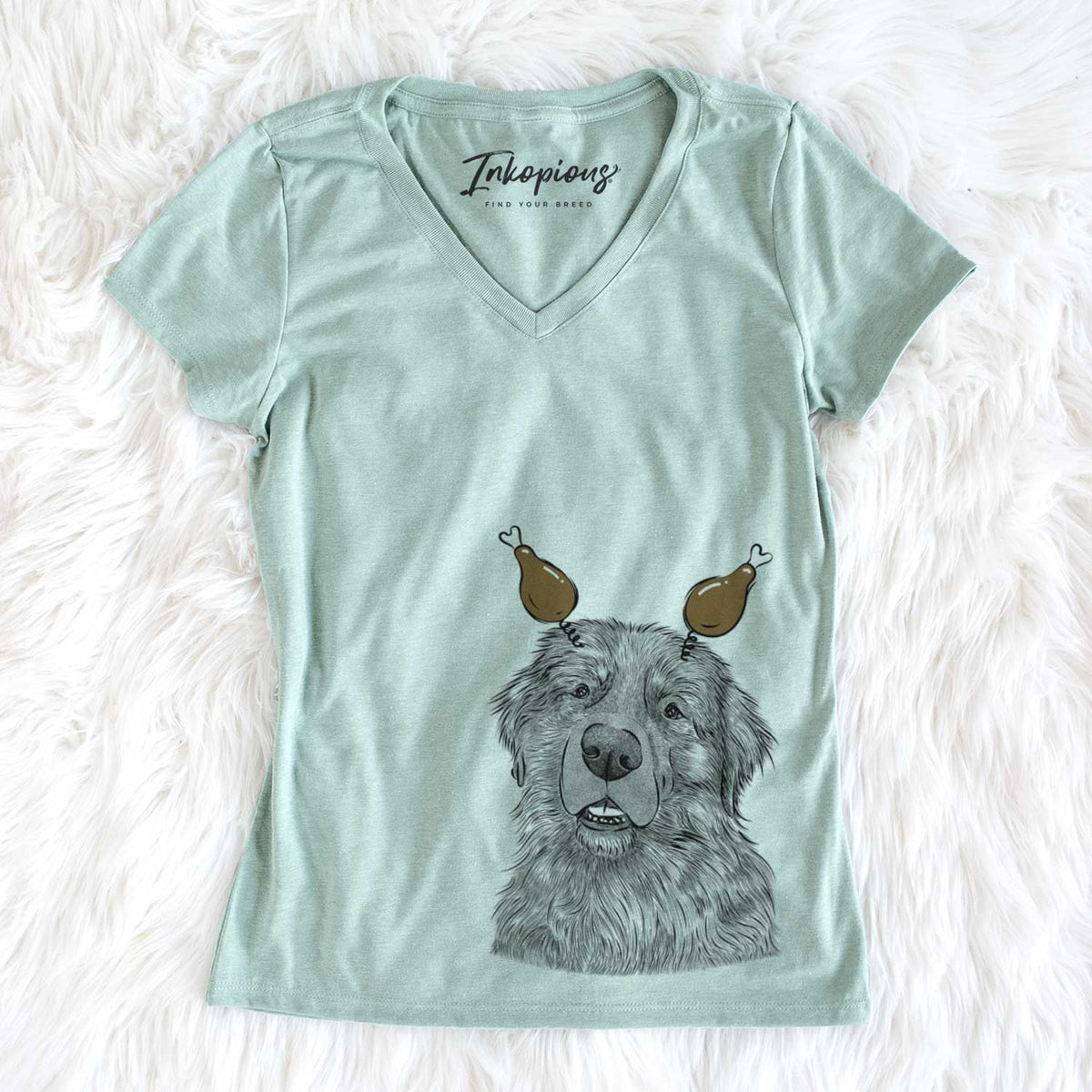 Thanksgiving Ralph the Leonberger - Women&#39;s V-neck Shirt