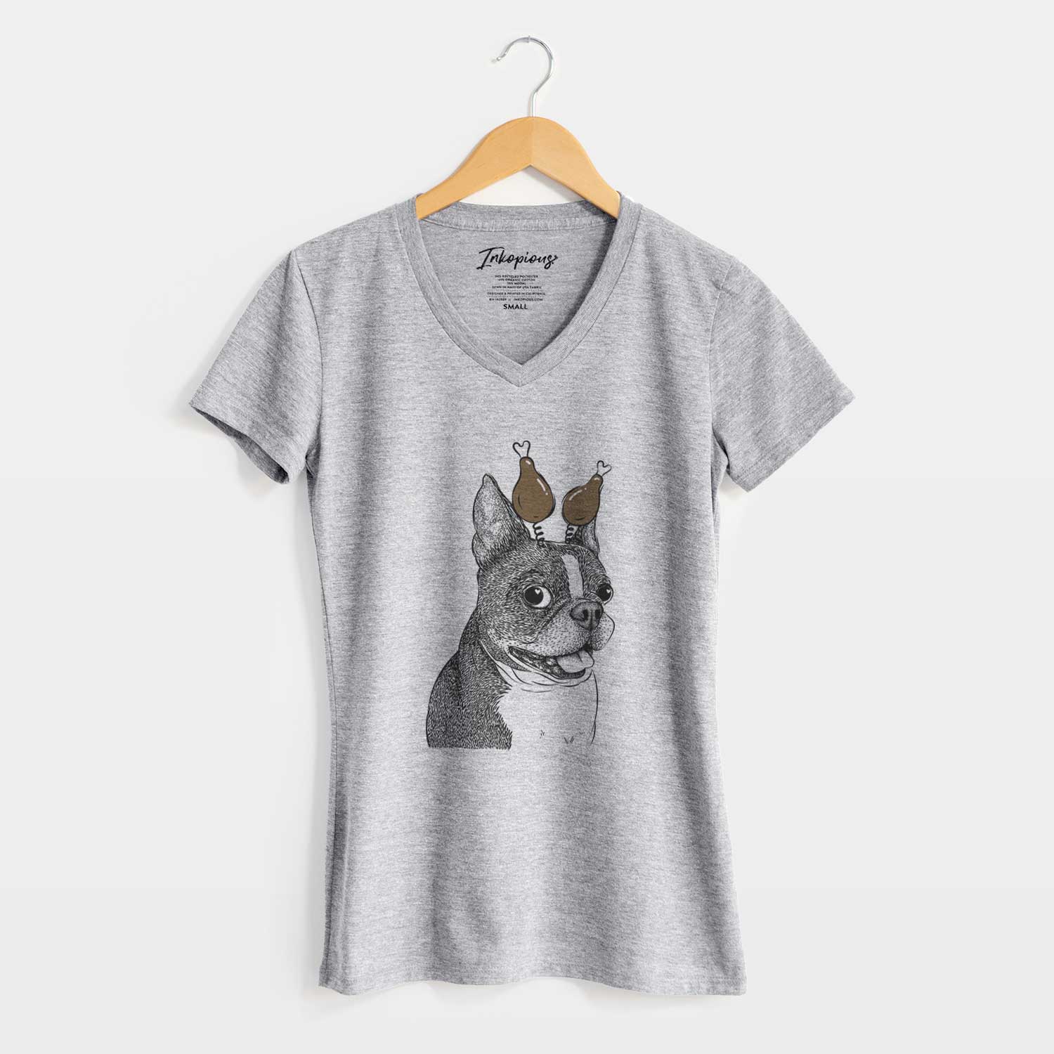 Thanksgiving Ralphie the Boston Terrier - Women's V-neck Shirt