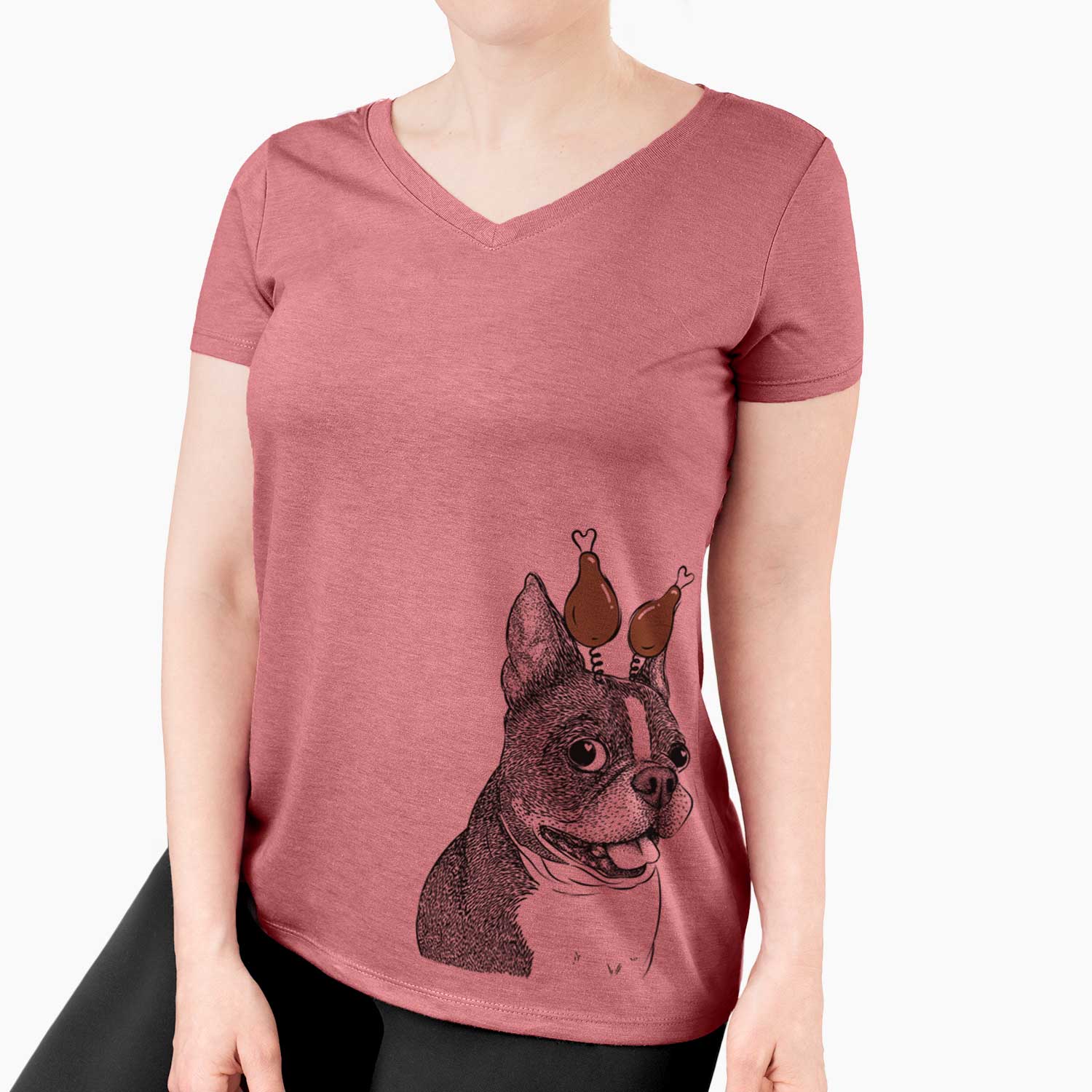 Thanksgiving Ralphie the Boston Terrier - Women's V-neck Shirt