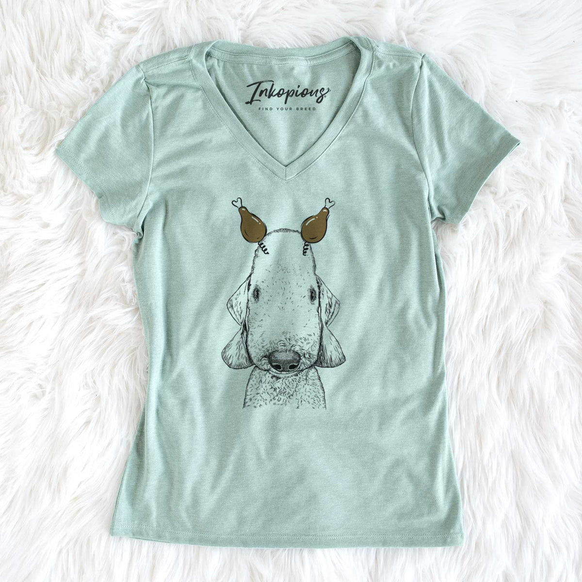 Thanksgiving Remington the Bedlington Terrier - Women's V-neck Shirt