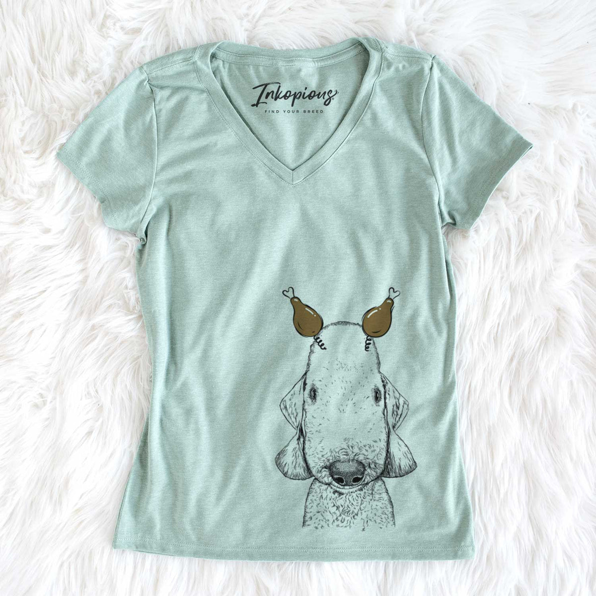 Thanksgiving Remington the Bedlington Terrier - Women&#39;s V-neck Shirt