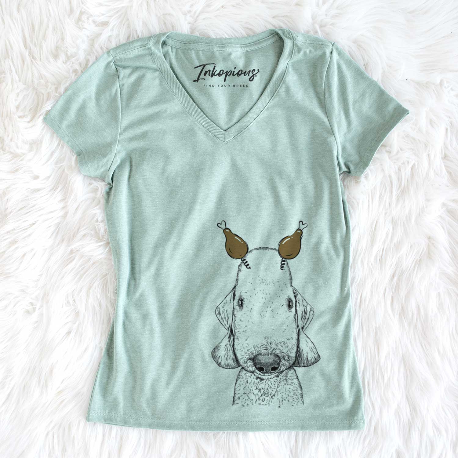 Thanksgiving Remington the Bedlington Terrier - Women's V-neck Shirt