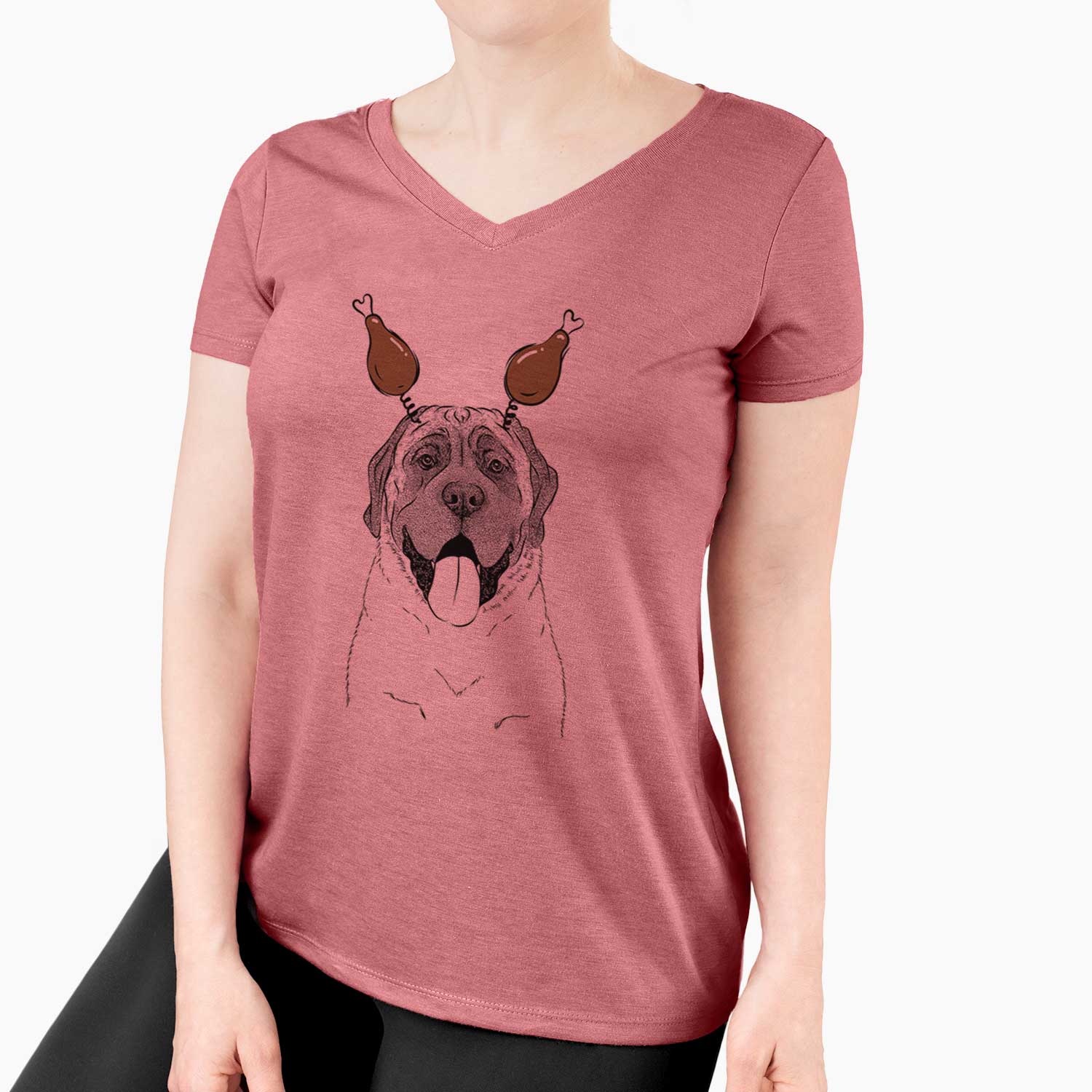Thanksgiving Remmie the English Mastiff - Women's V-neck Shirt