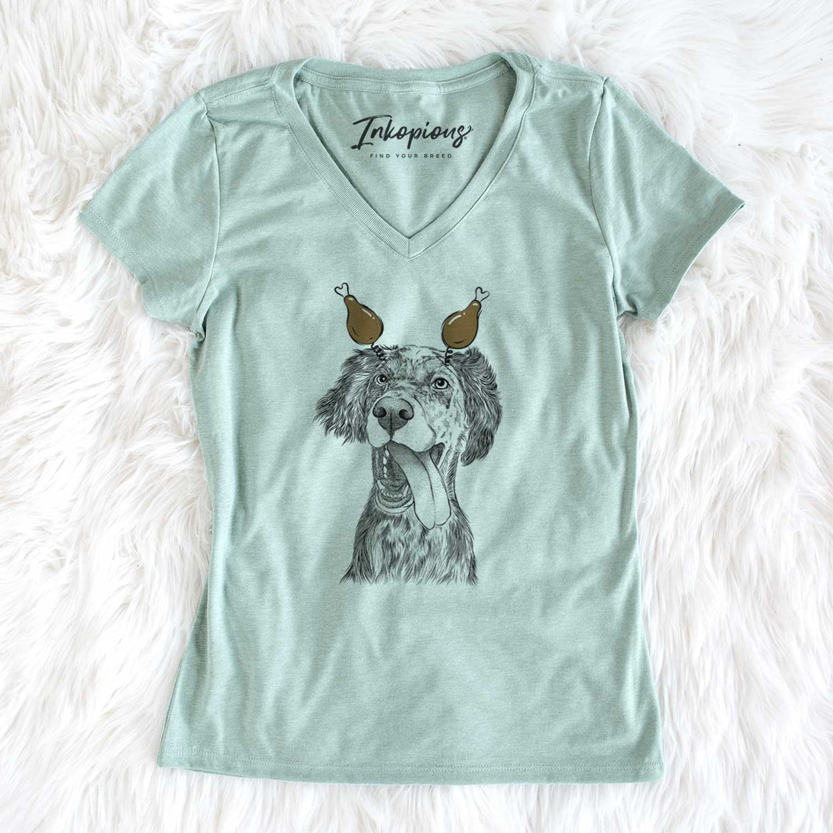 Thanksgiving Renly the English Setter - Women's V-neck Shirt
