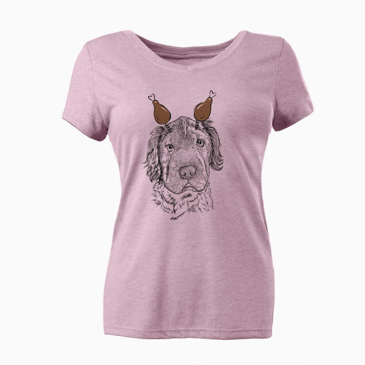 Thanksgiving Rex the Mini Hippo - Women's V-neck Shirt