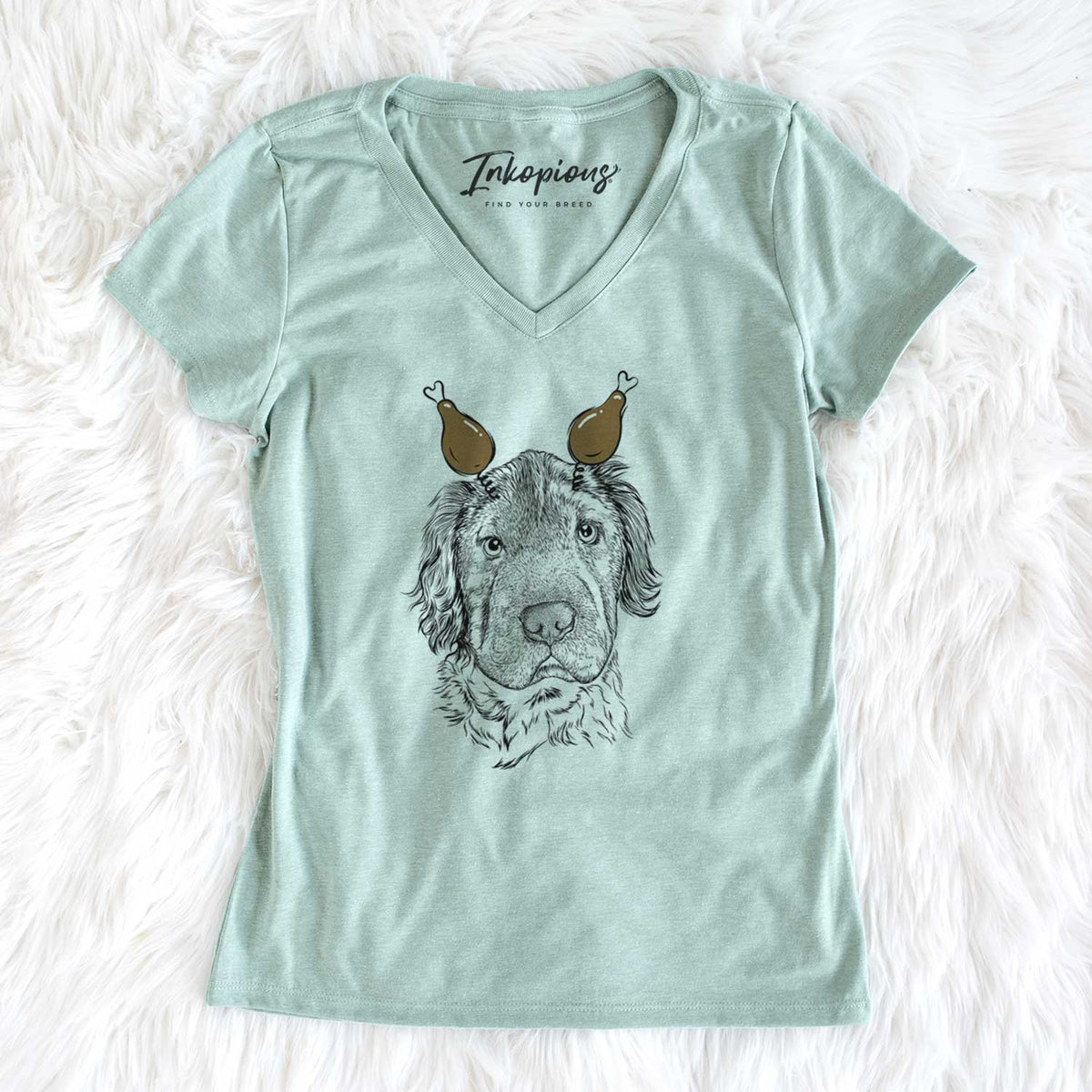Thanksgiving Rex the Mini Hippo - Women's V-neck Shirt