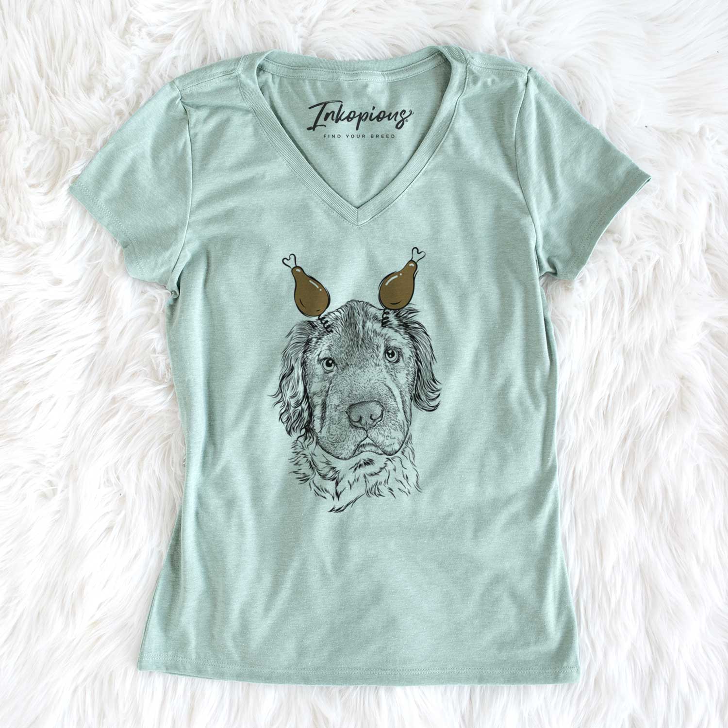 Thanksgiving Rex the Mini Hippo - Women's V-neck Shirt