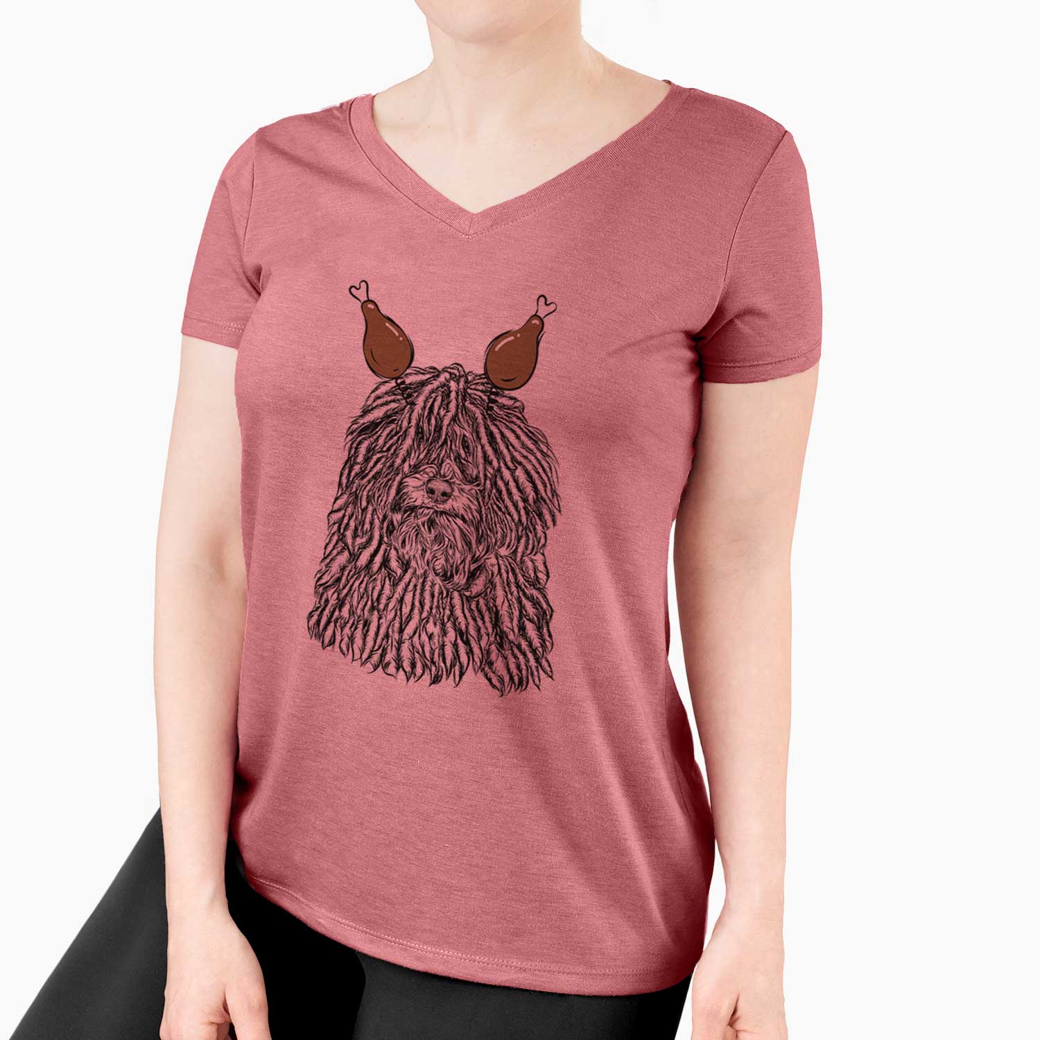 Thanksgiving Rezi the Puli - Women's V-neck Shirt