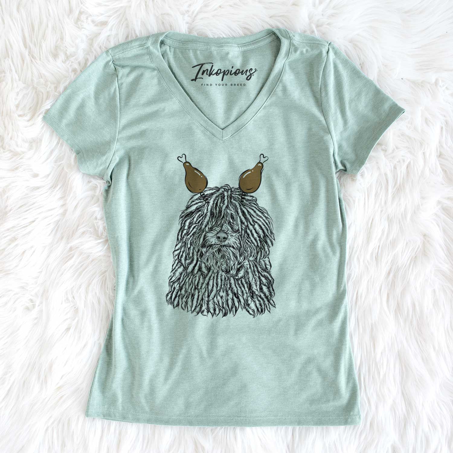 Thanksgiving Rezi the Puli - Women's V-neck Shirt