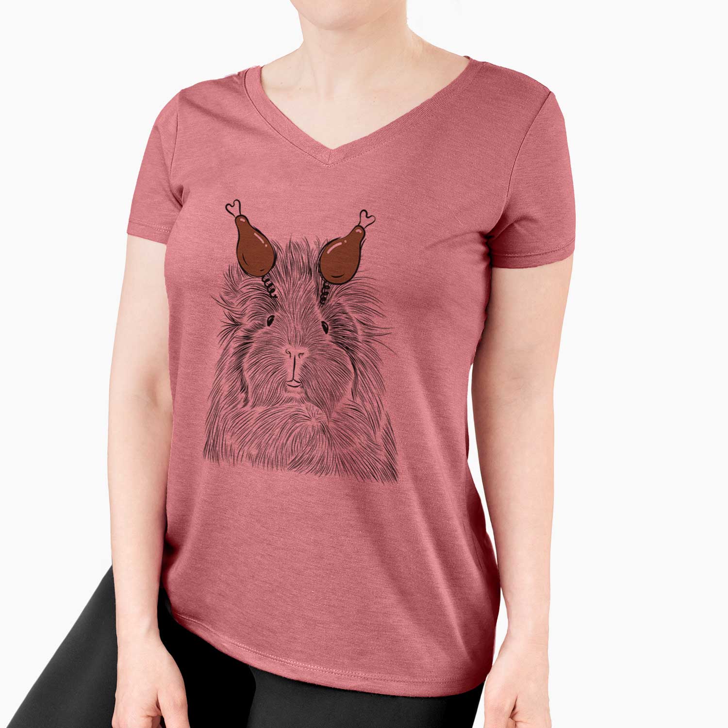 Thanksgiving Rhino the Guinea Pig - Women's V-neck Shirt