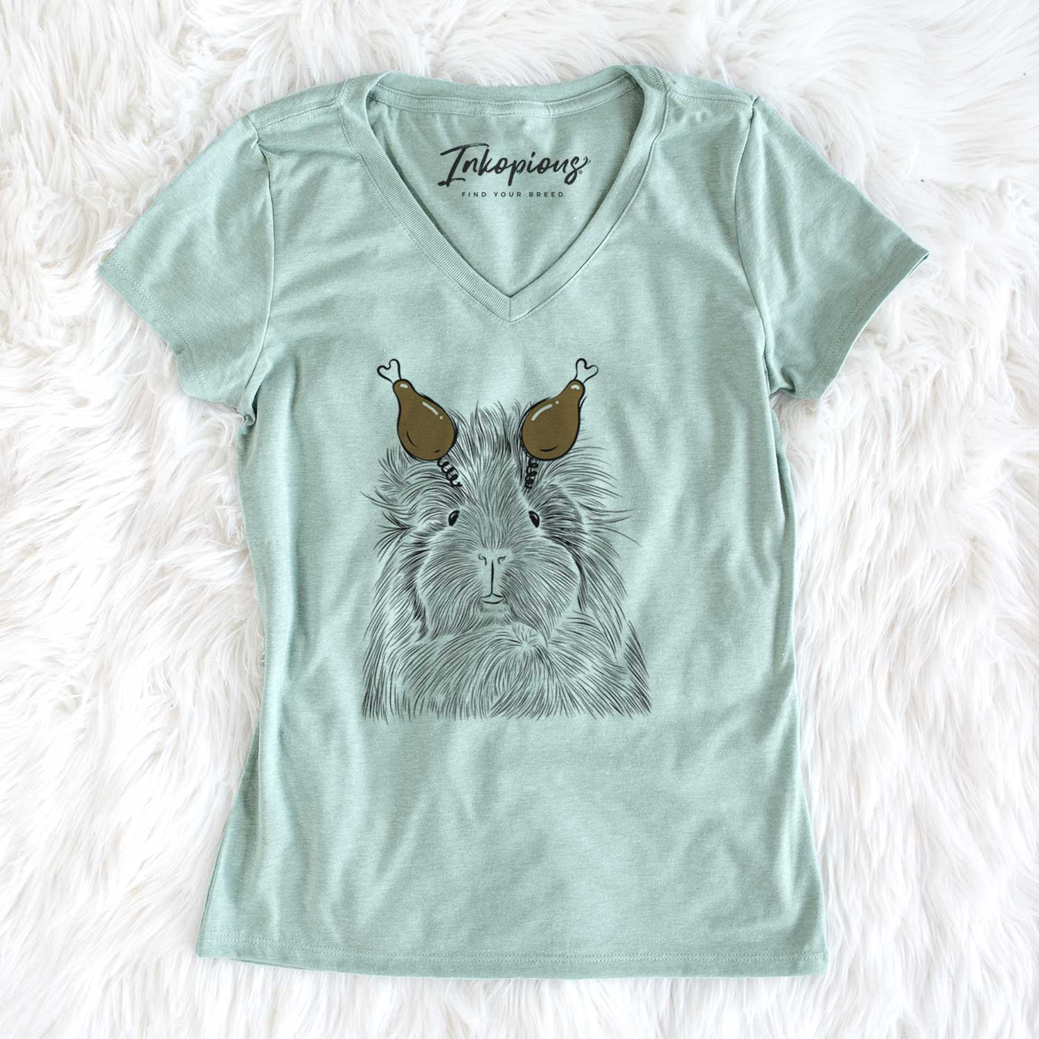 Thanksgiving Rhino the Guinea Pig - Women's V-neck Shirt