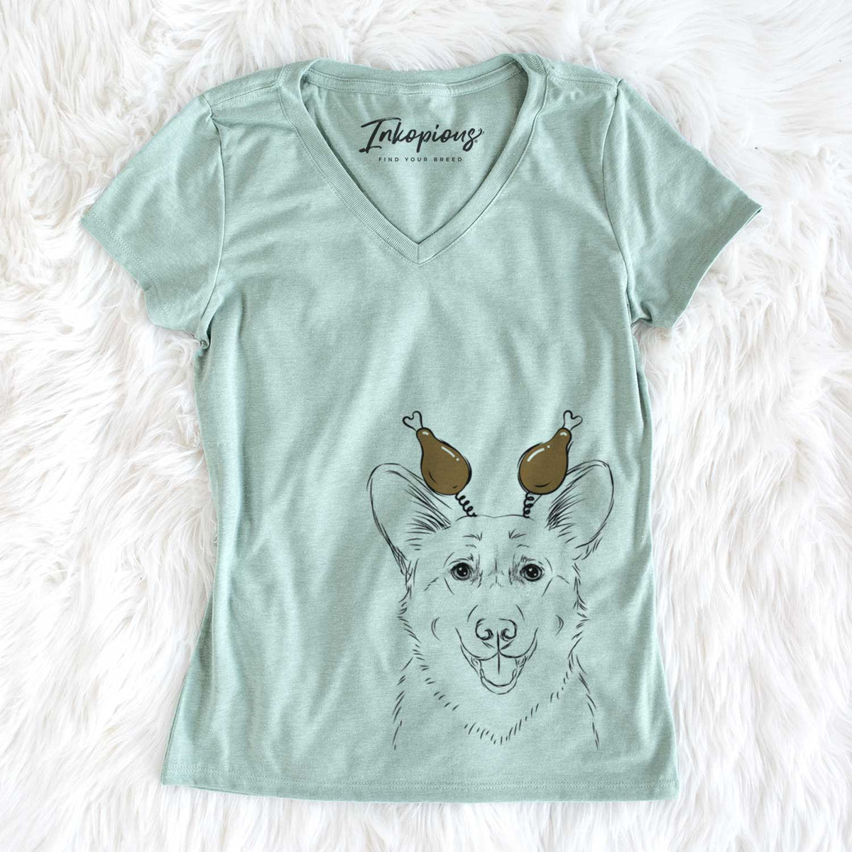 Thanksgiving Ricco the Corgi - Women&#39;s V-neck Shirt