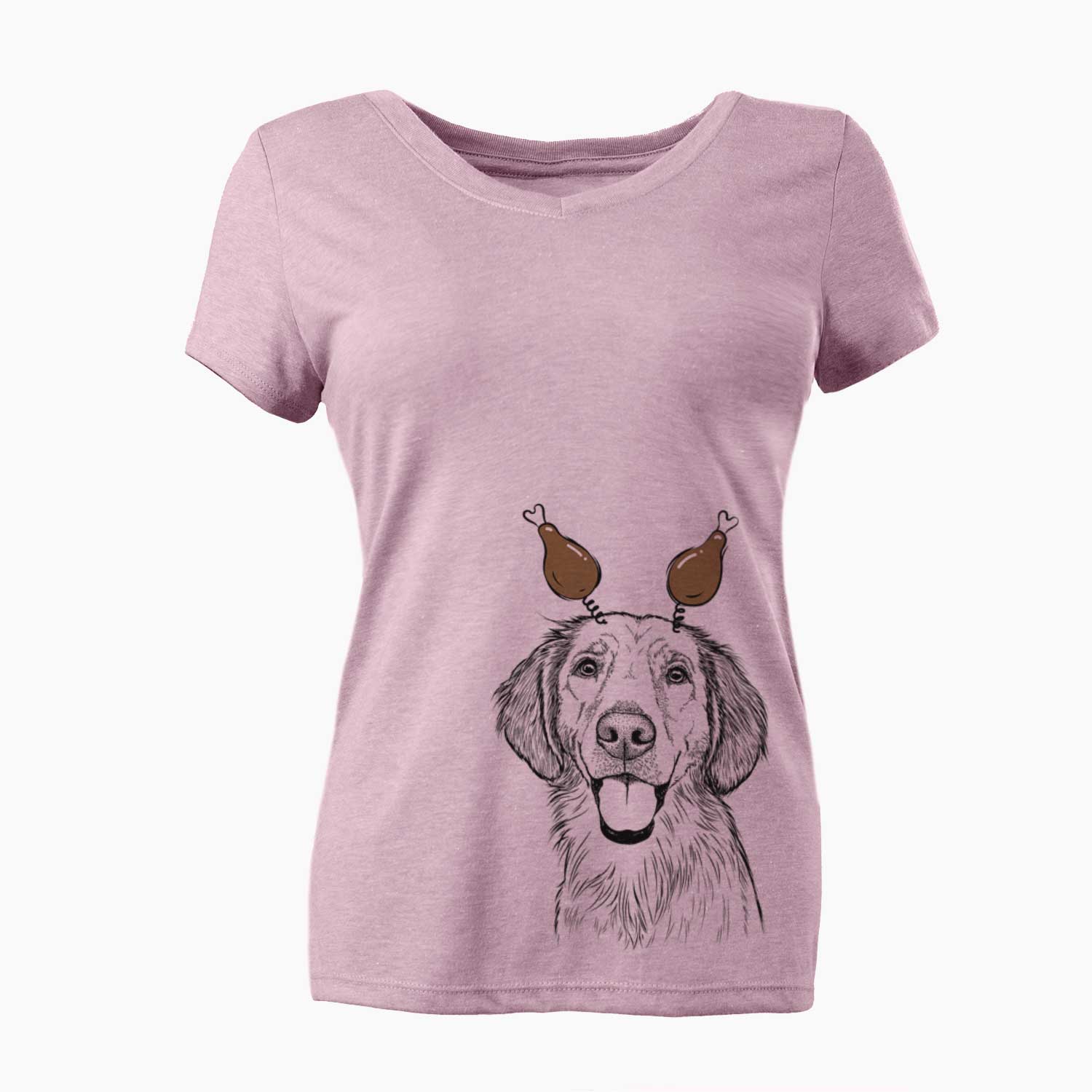 Thanksgiving Riley the Golden Retriever - Women's V-neck Shirt
