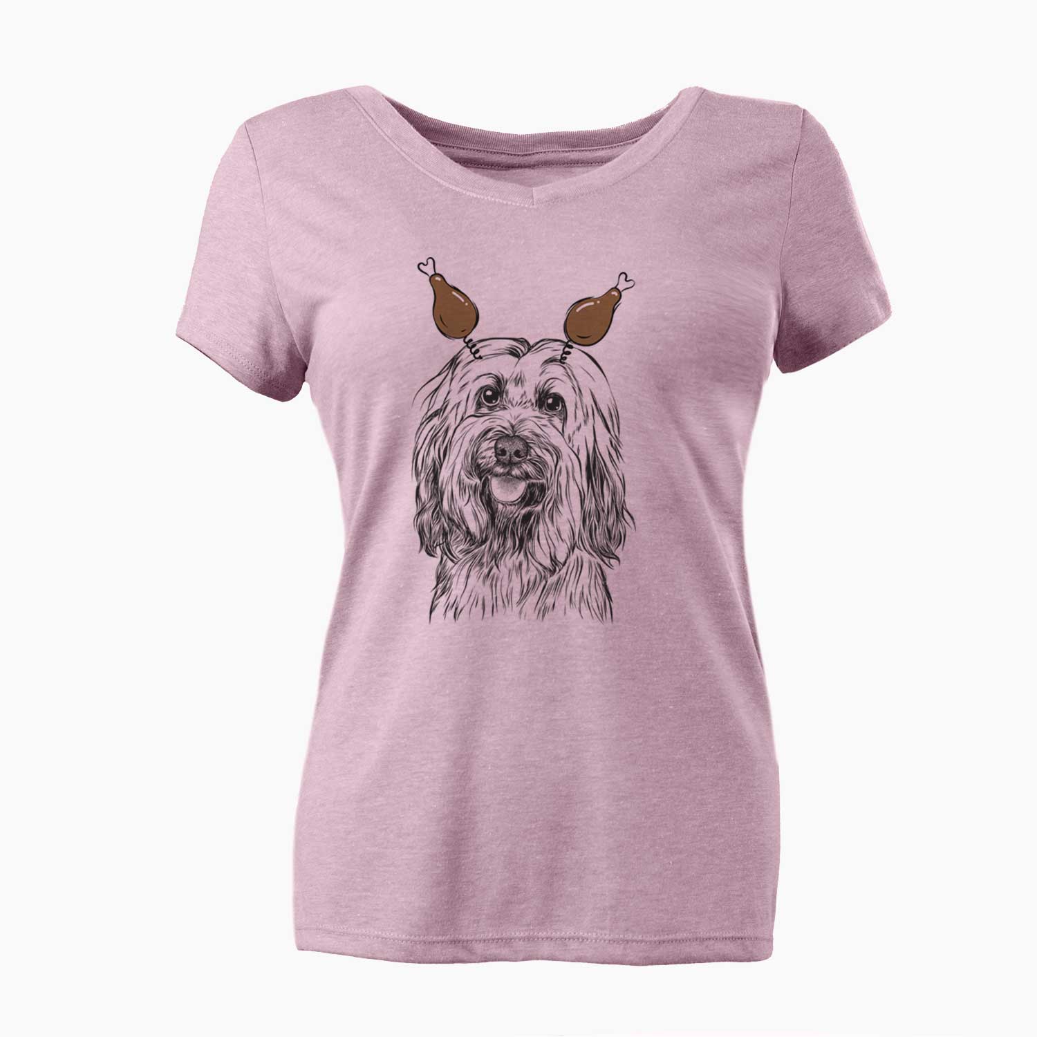 Thanksgiving Rime the Tibetan Terrier - Women's V-neck Shirt