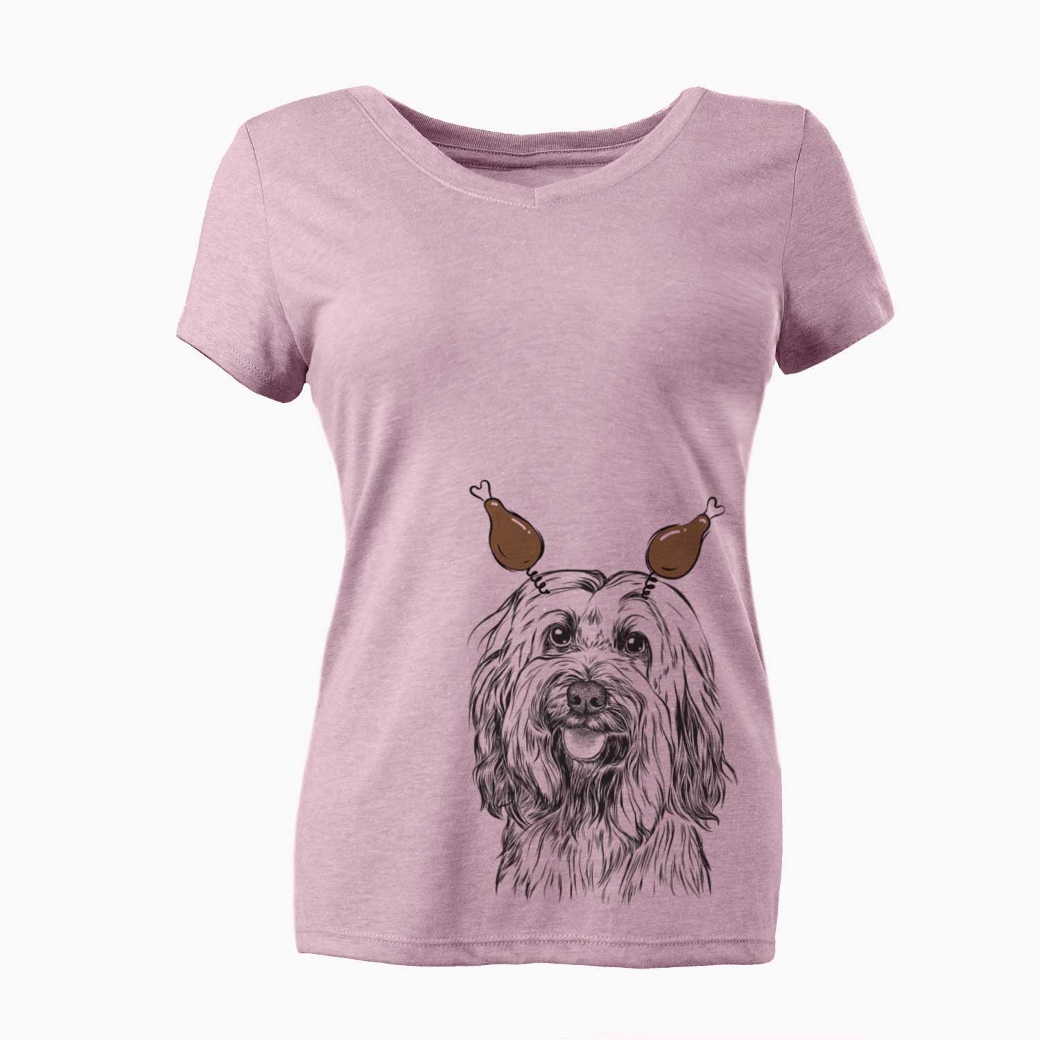 Thanksgiving Rime the Tibetan Terrier - Women's V-neck Shirt