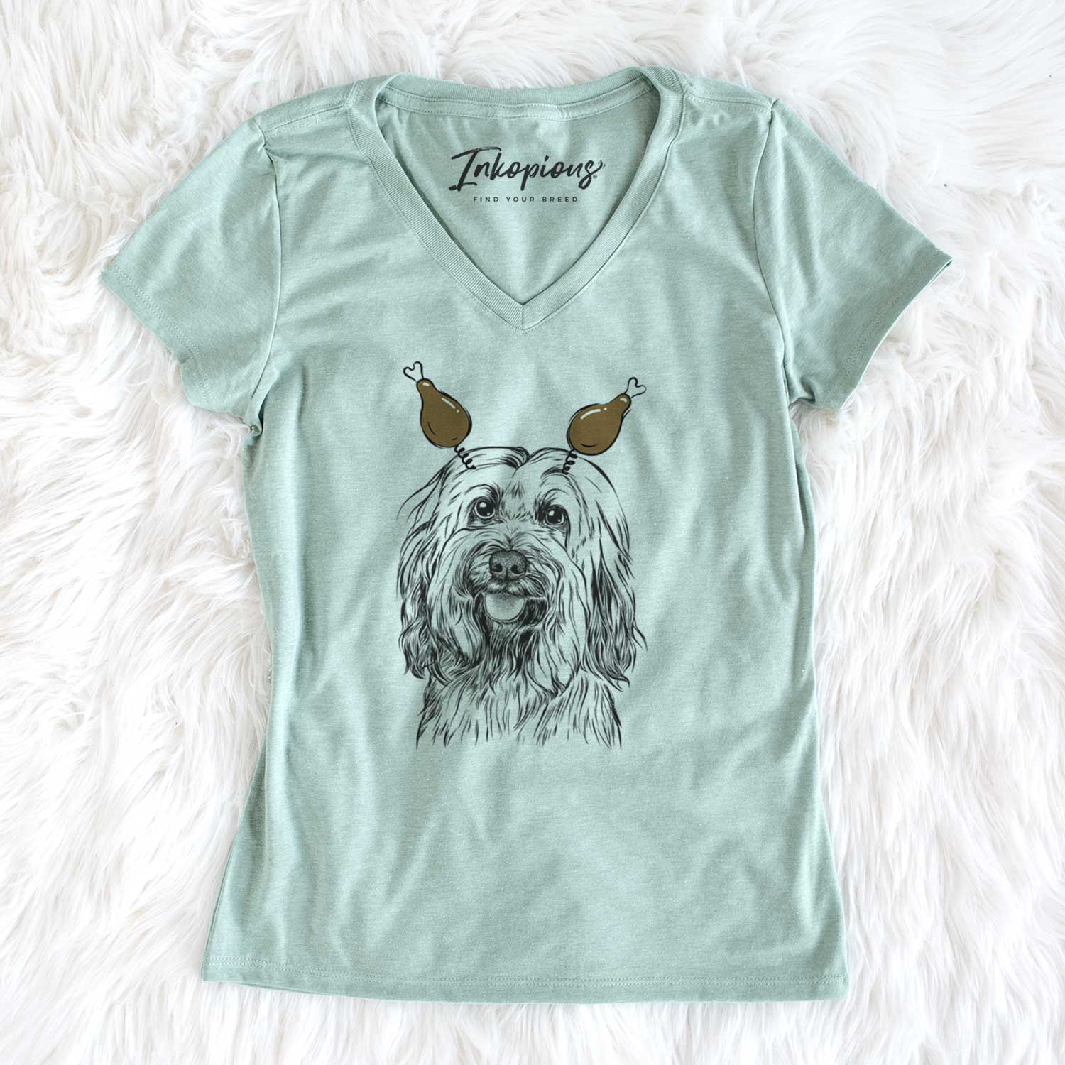 Thanksgiving Rime the Tibetan Terrier - Women's V-neck Shirt