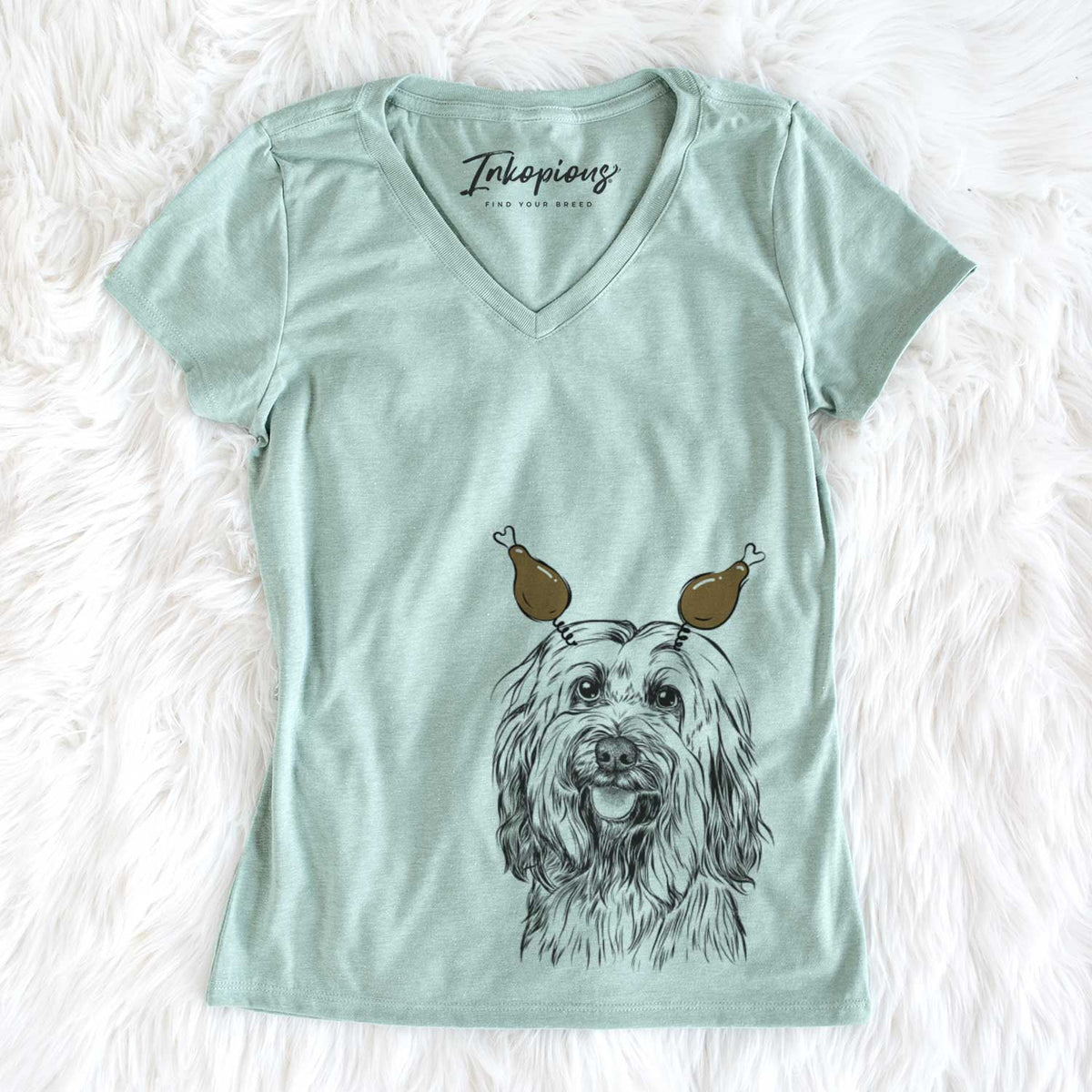 Thanksgiving Rime the Tibetan Terrier - Women&#39;s V-neck Shirt