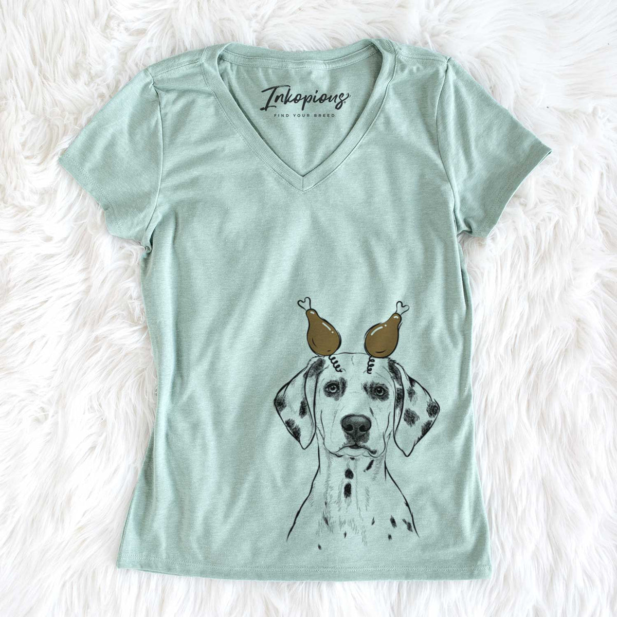 Thanksgiving Riot the Dalmatian - Women&#39;s V-neck Shirt