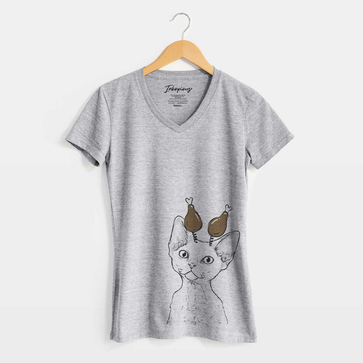 Thanksgiving Ripley the Devon Rex Cat - Women's V-neck Shirt