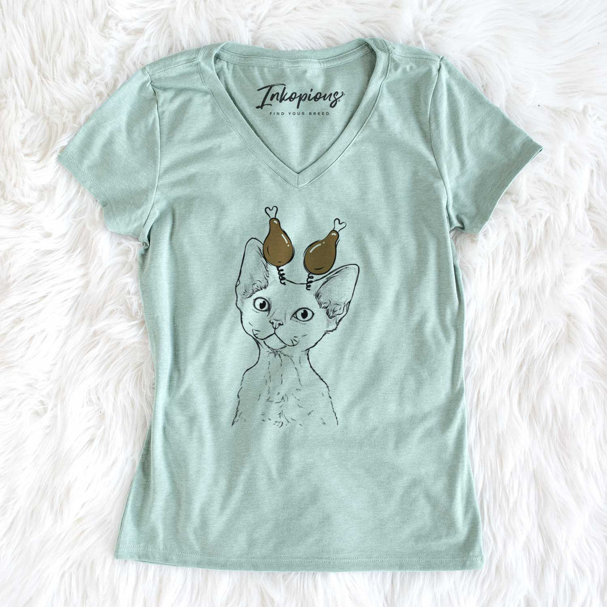 Thanksgiving Ripley the Devon Rex Cat - Women's V-neck Shirt