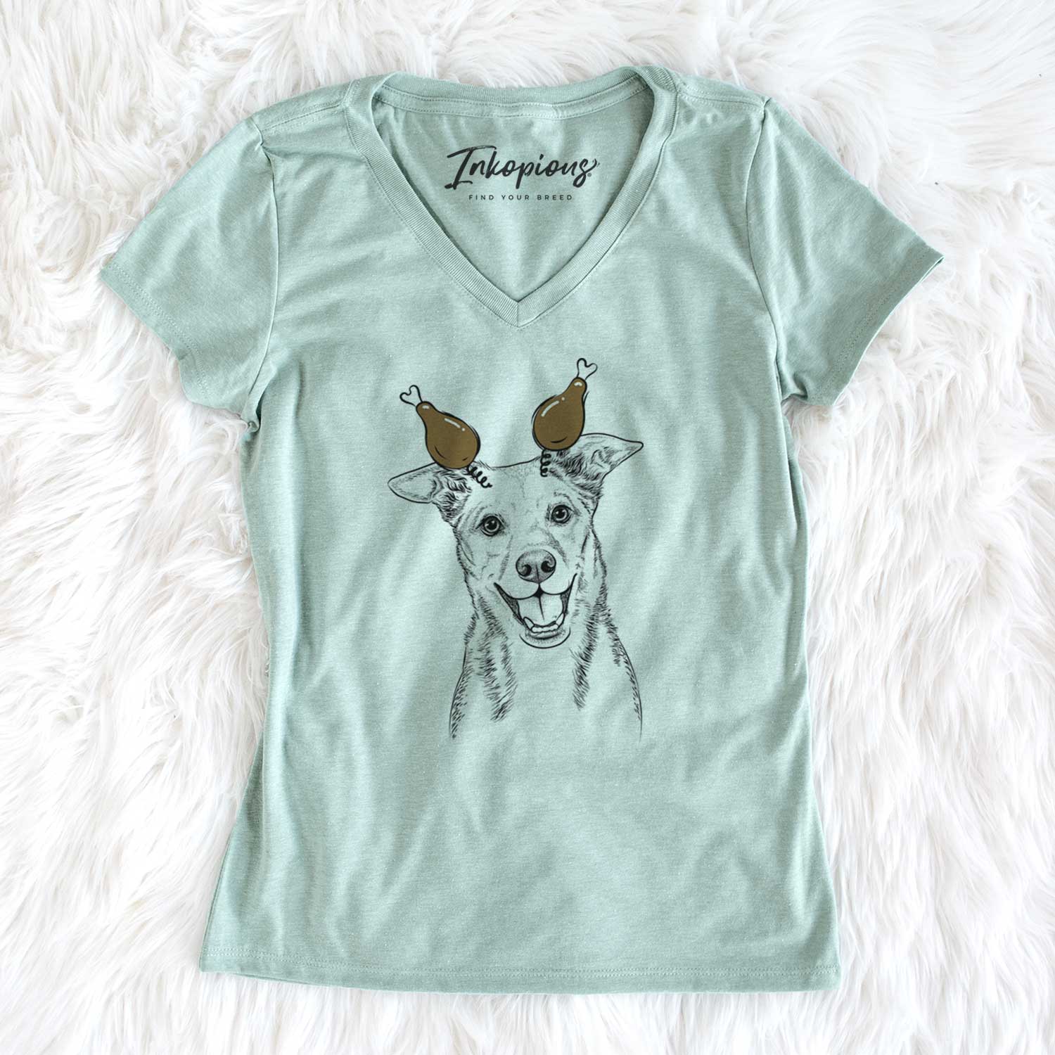 Thanksgiving Rocco the Mixed Breed - Women's V-neck Shirt