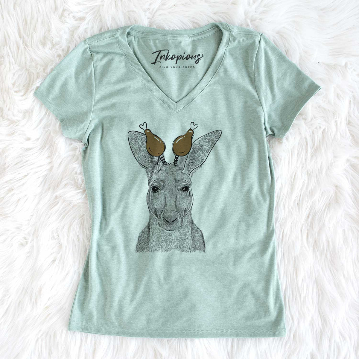 Thanksgiving Roger the Red Kangaroo - Women's V-neck Shirt