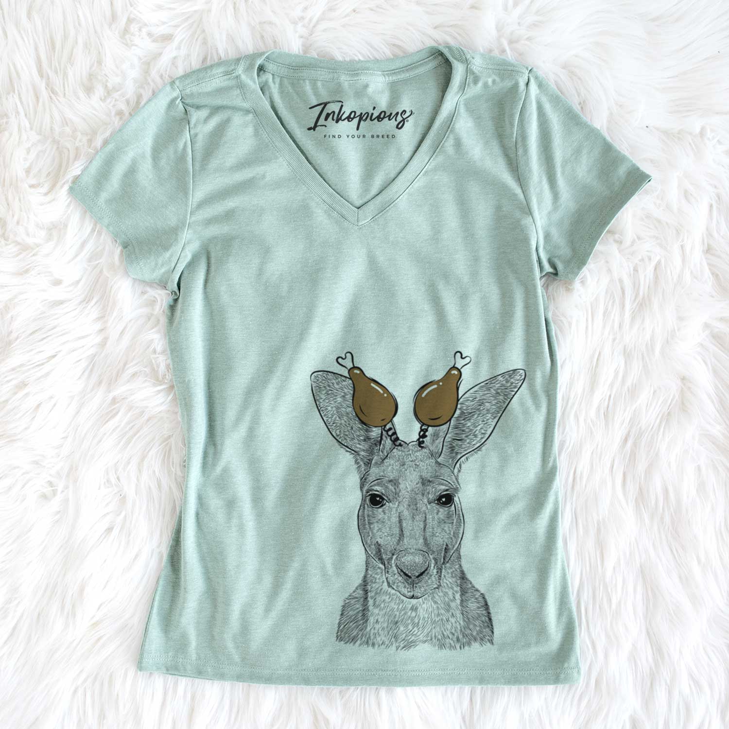 Thanksgiving Roger the Red Kangaroo - Women's V-neck Shirt