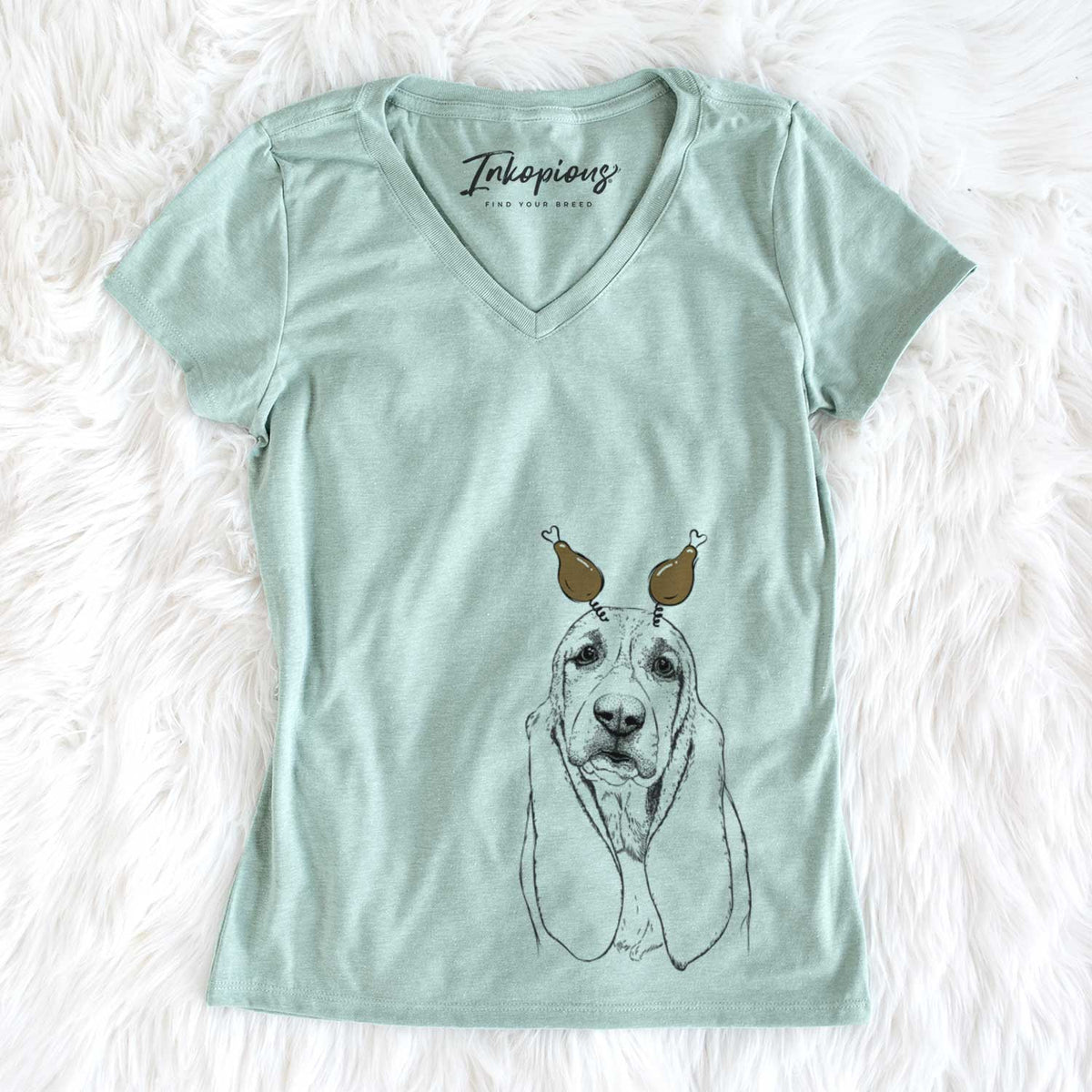 Thanksgiving Rolo the Basset Hound - Women's V-neck Shirt