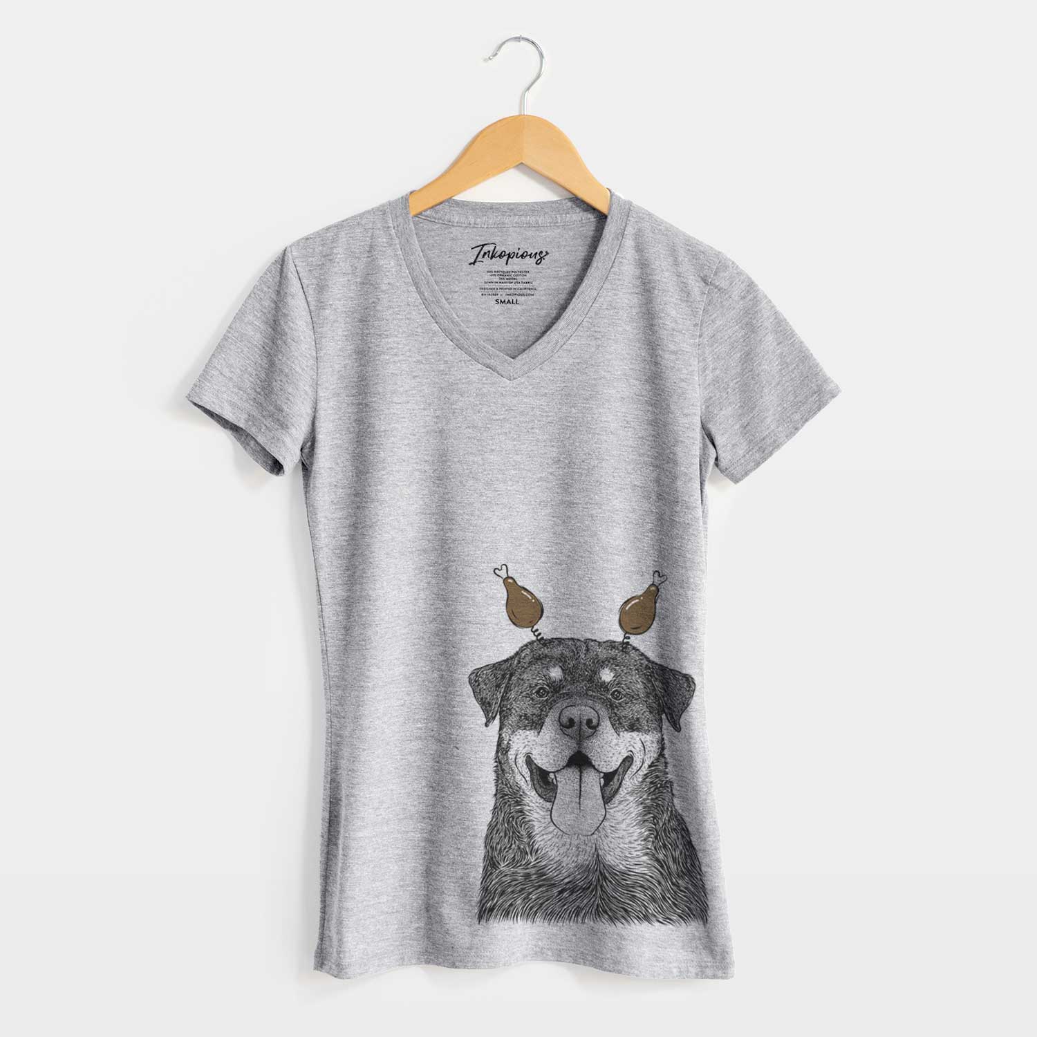 Thanksgiving Romeo the Rottweiler - Women's V-neck Shirt